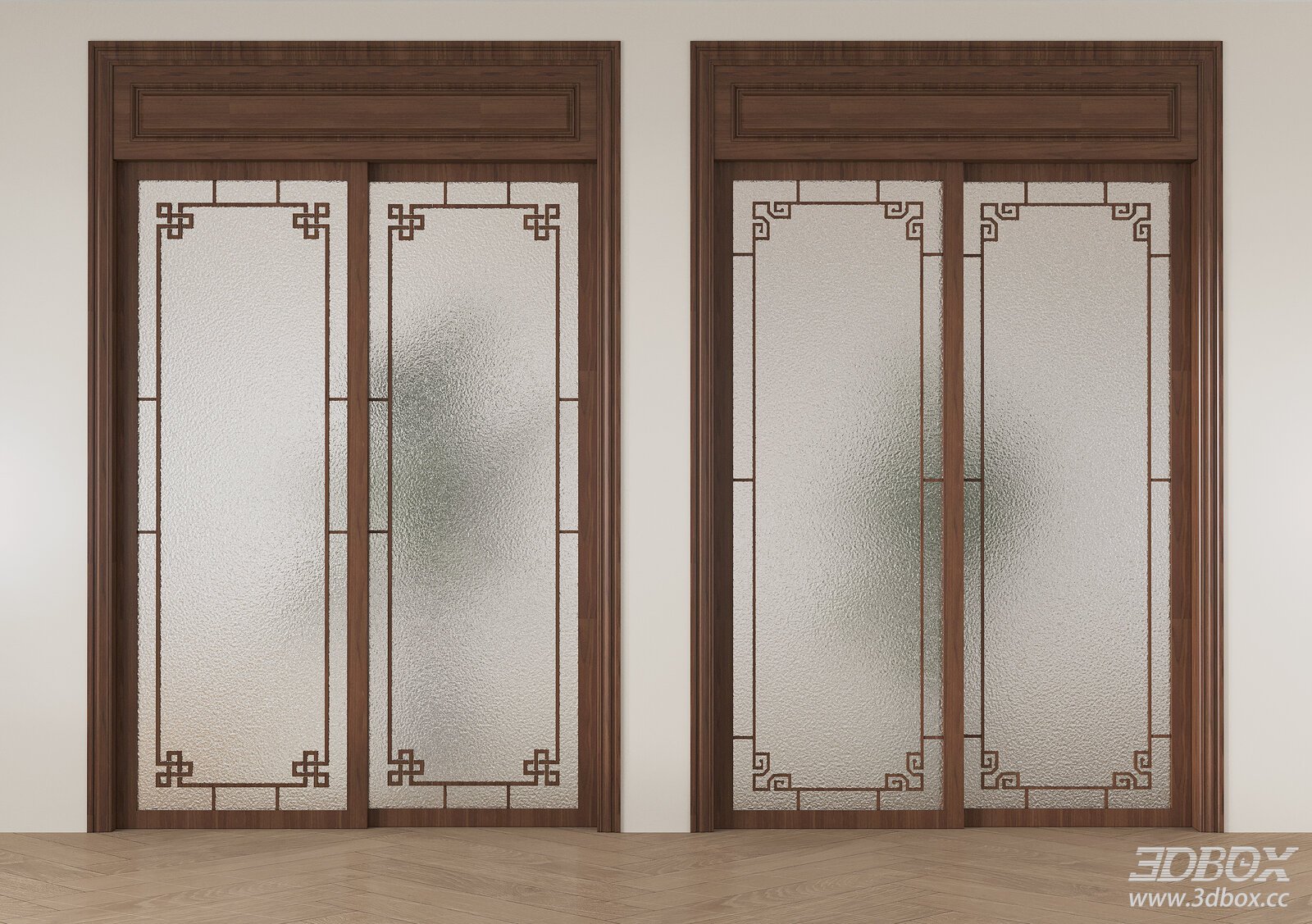 Chinese - style Sliding Doors with Patterned Glass