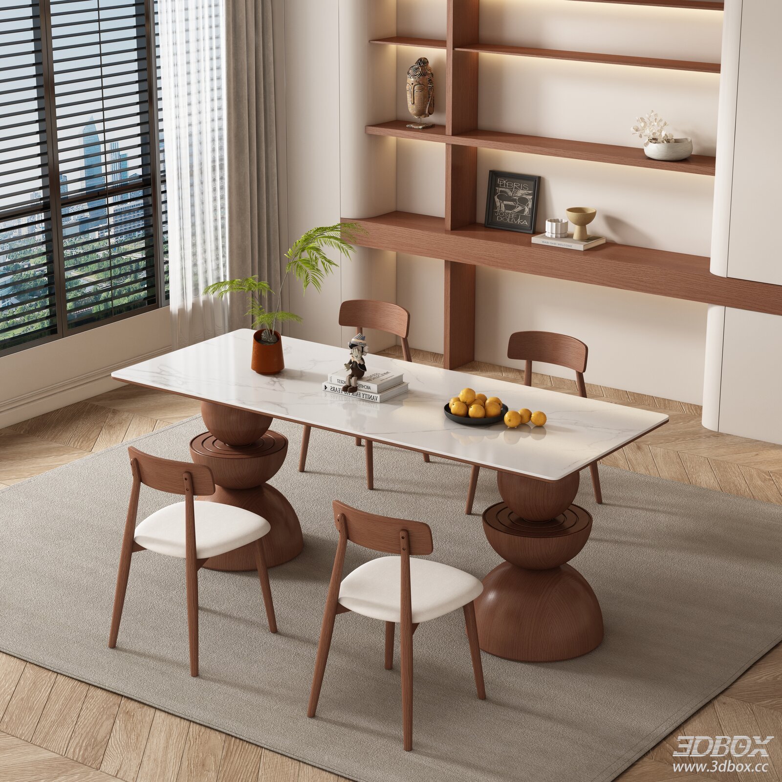 Wabi-Sabi Style Dining Room with Table and Chairs