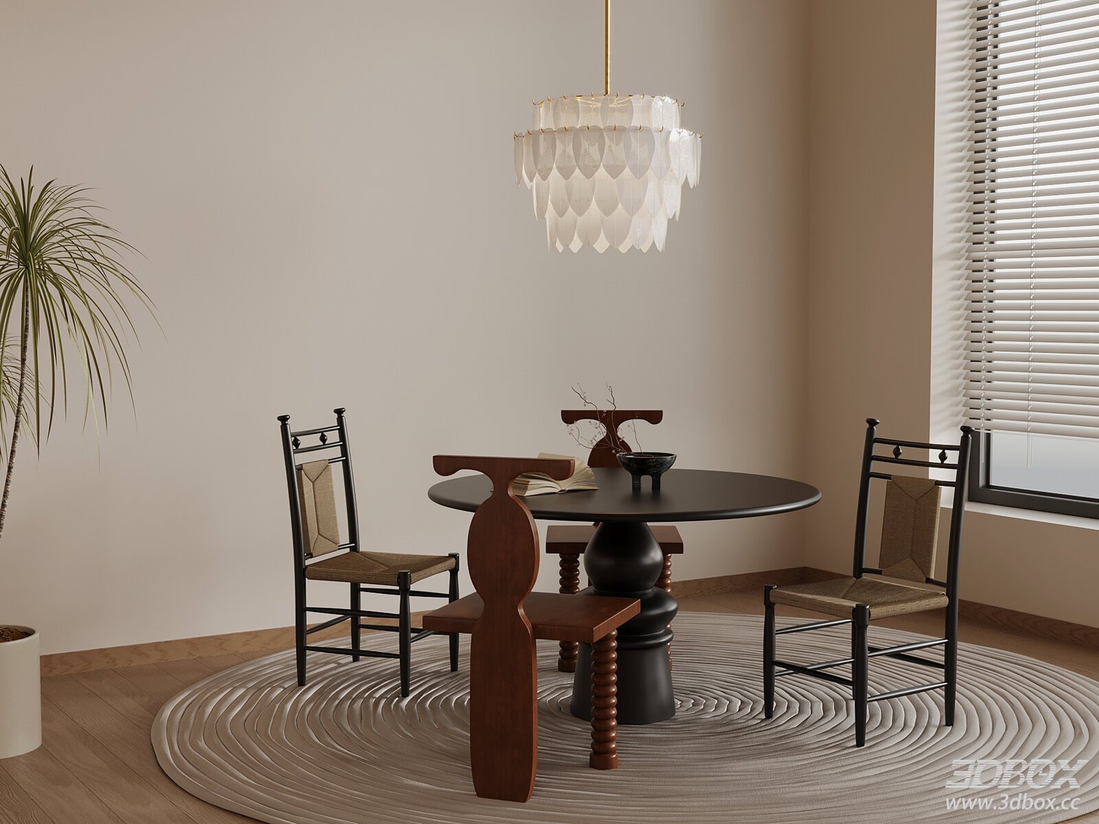 Vintage - style Dining Table and Chairs with Chandelier