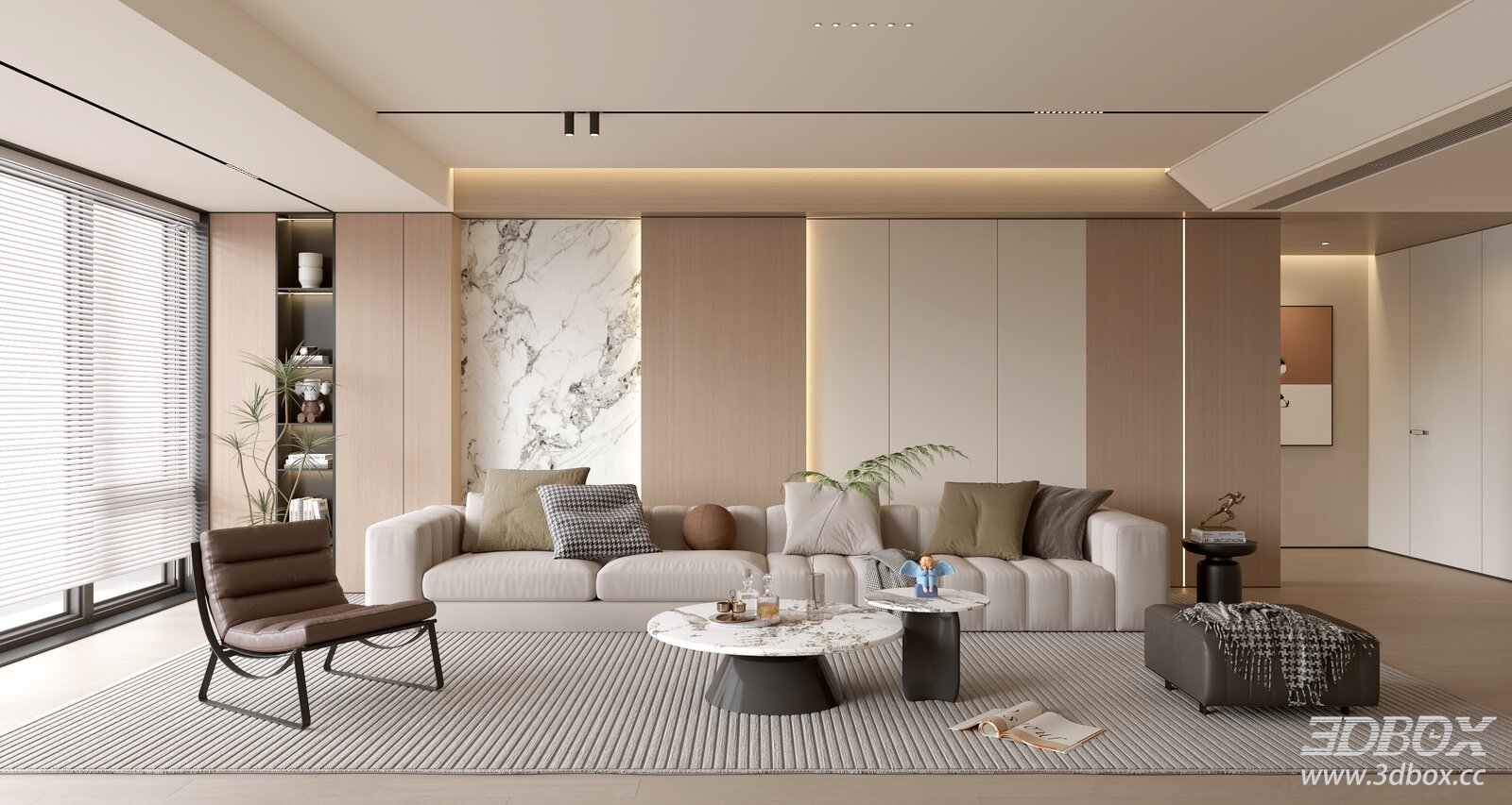 Modern Cream - style Living Room with Light - Luxury TV Background Wall