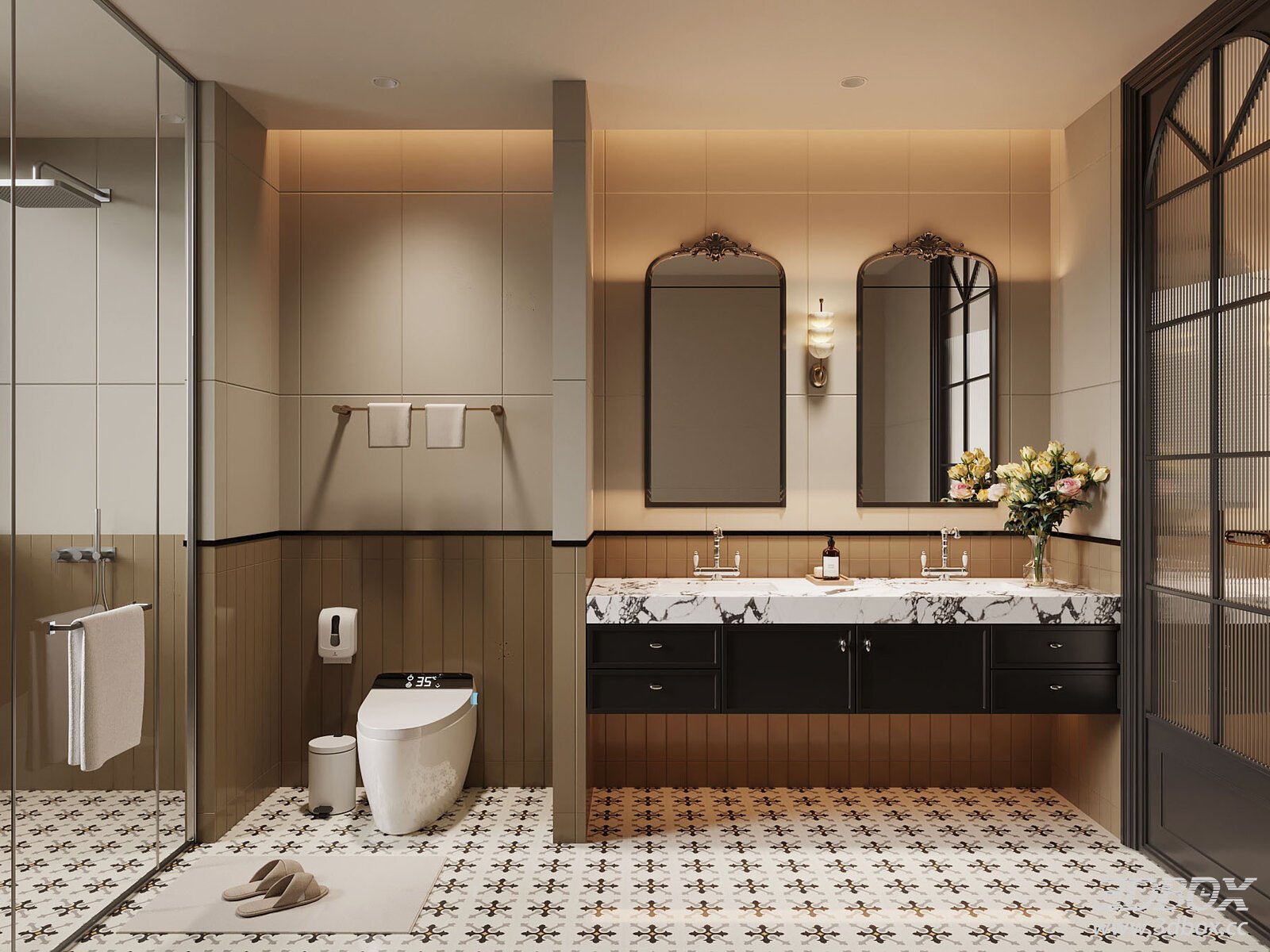French - style Bathroom with Vanity and Mirrors