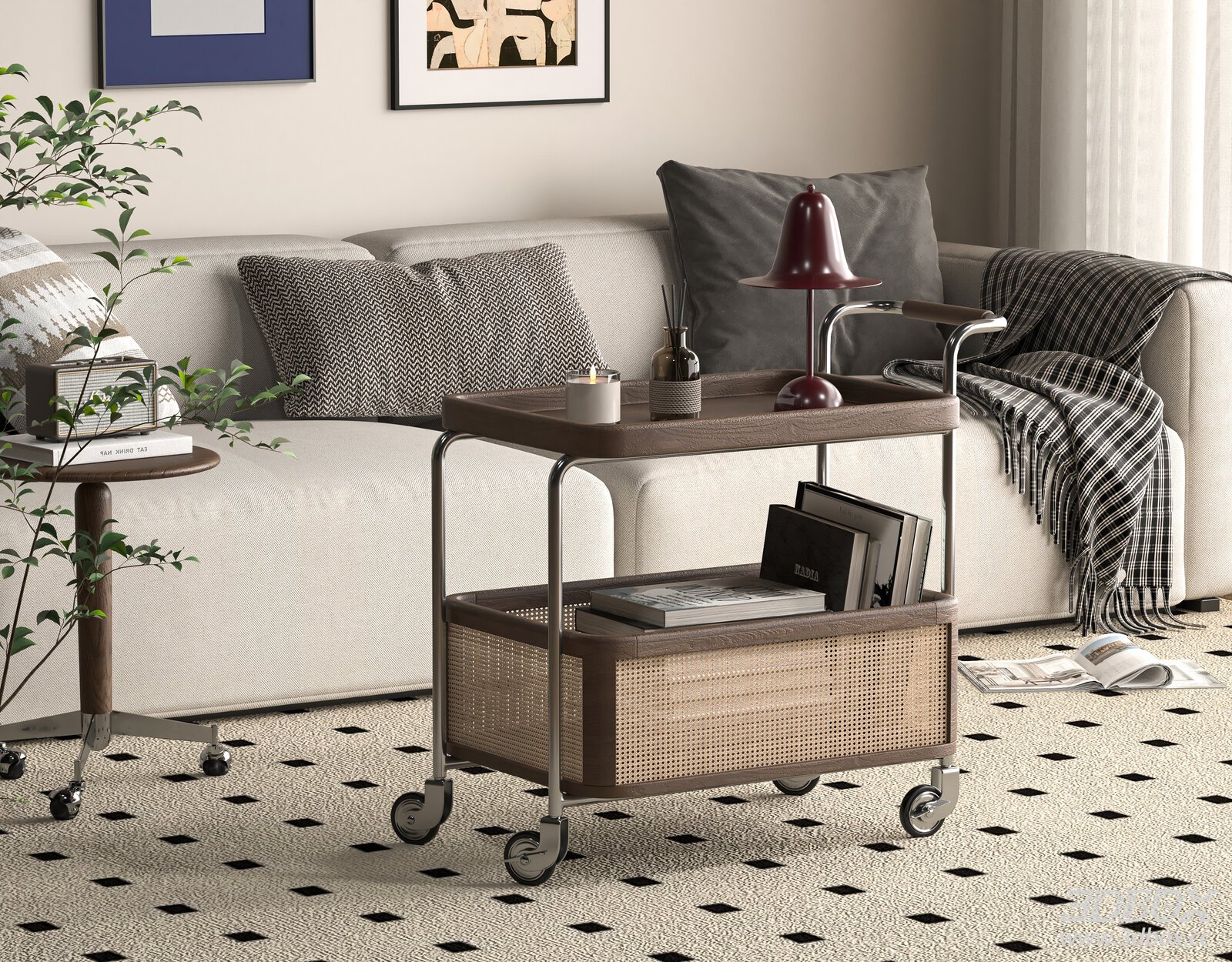 Vintage Movable Side Table for Living Room