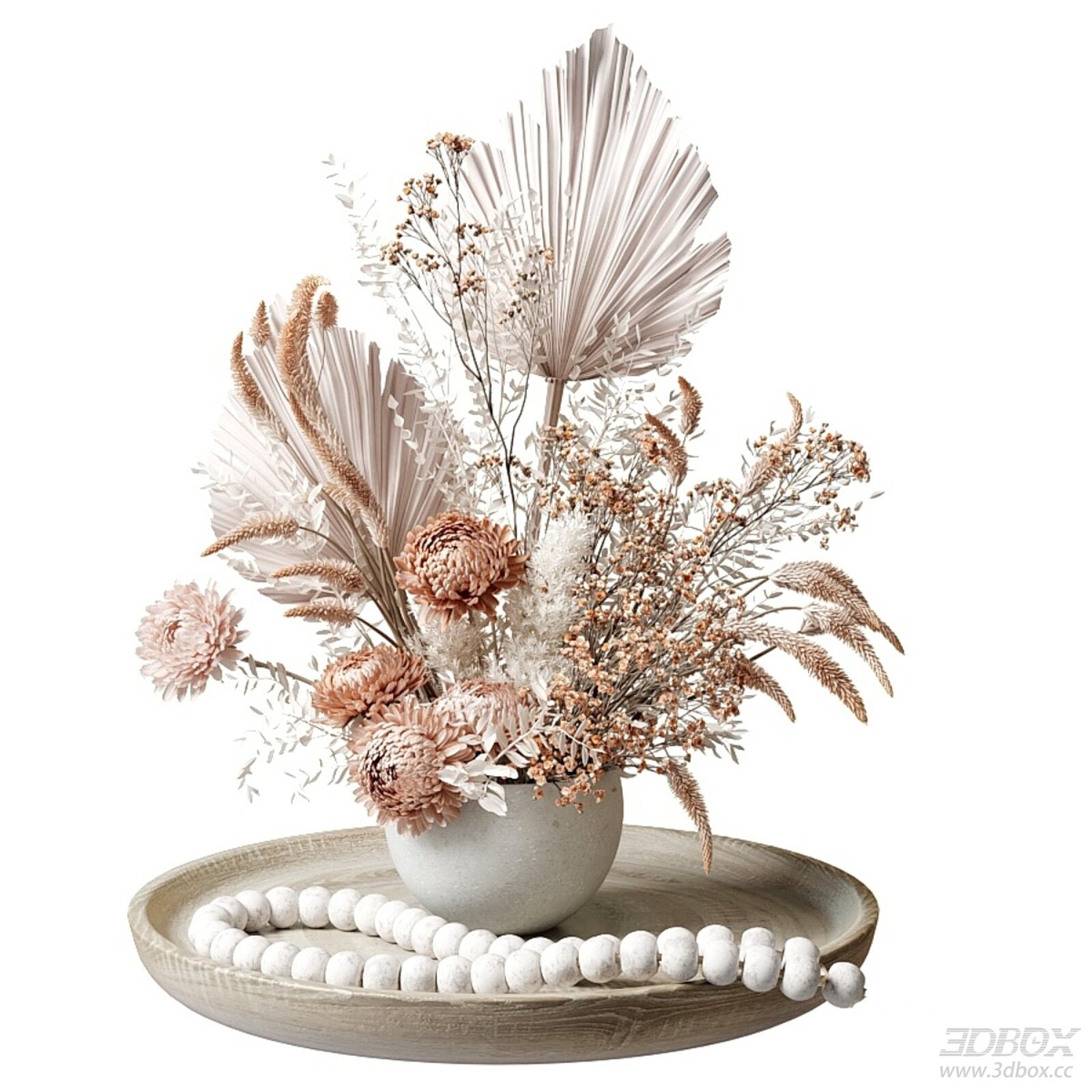 Dried Flower Arrangement with Tray and Beads