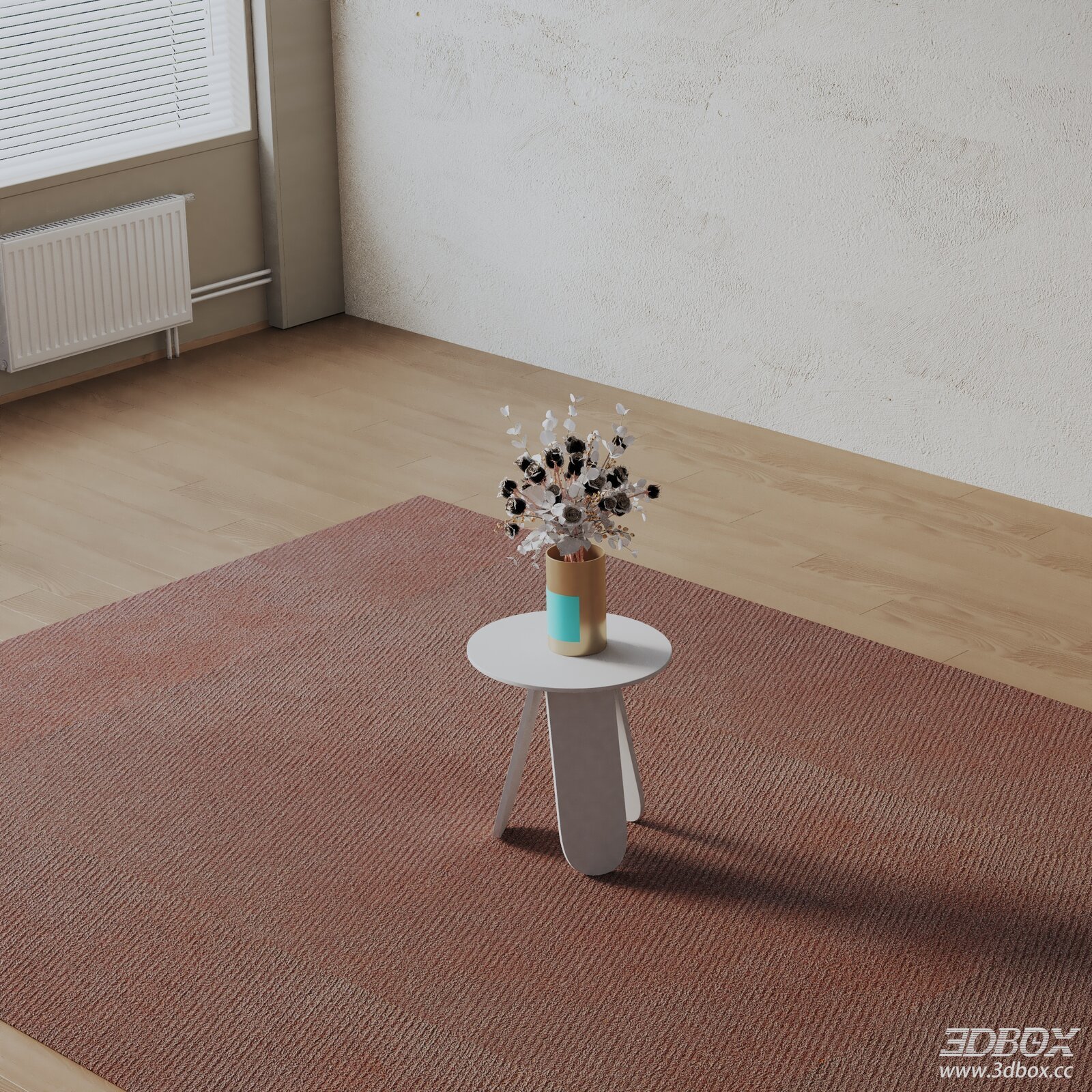 Modern Side Table with Vase and Carpet