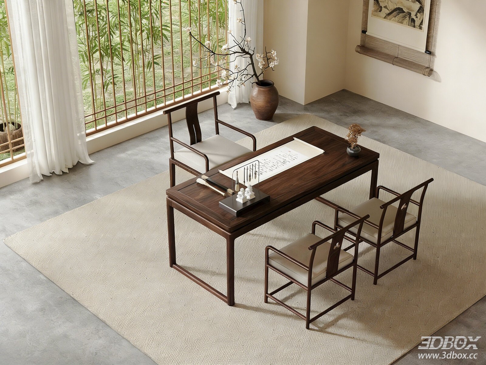 Traditional Chinese - style Desk and Chairs
