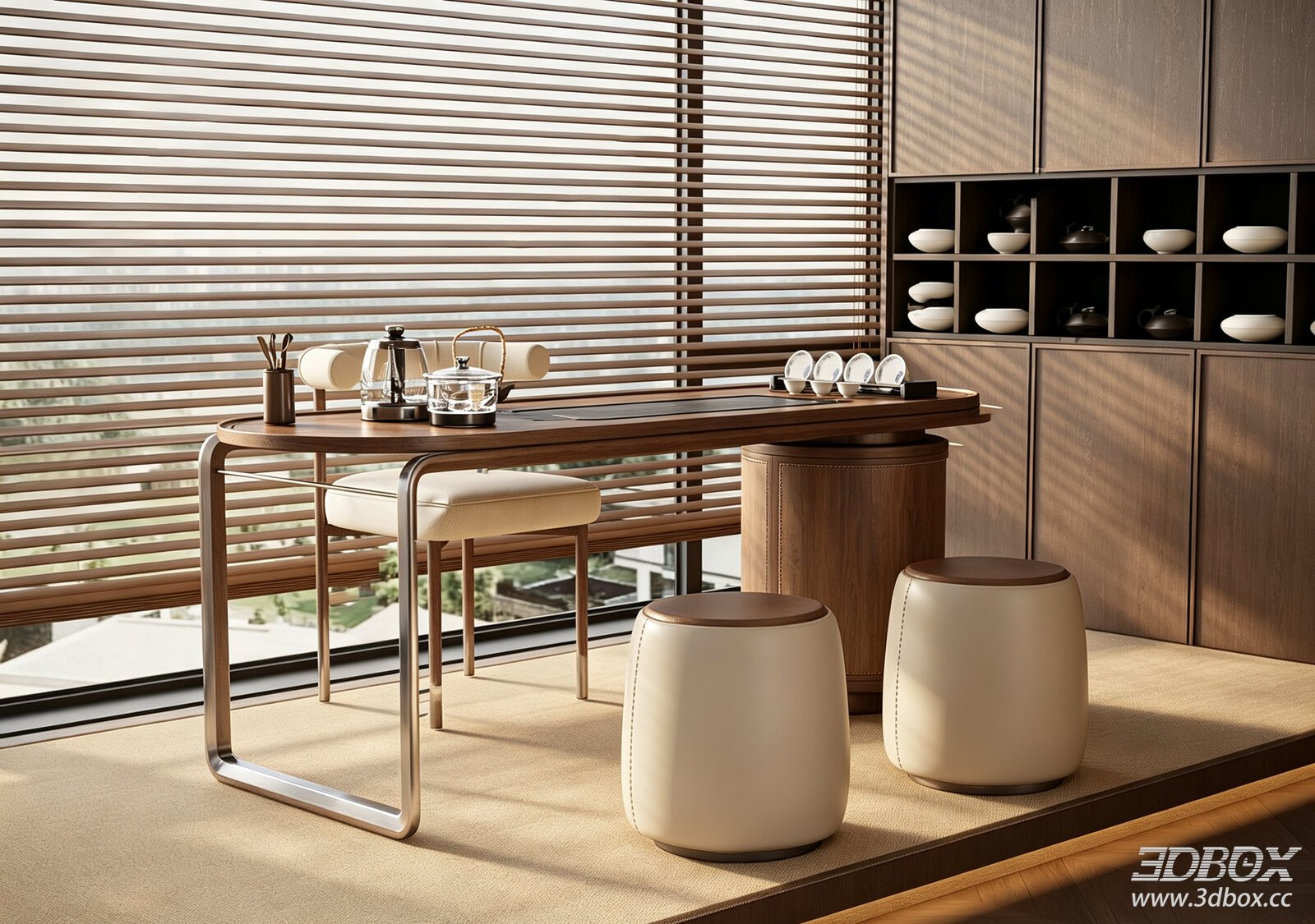 Modern - Chinese Style Tea Room with Metal - Accented Furniture