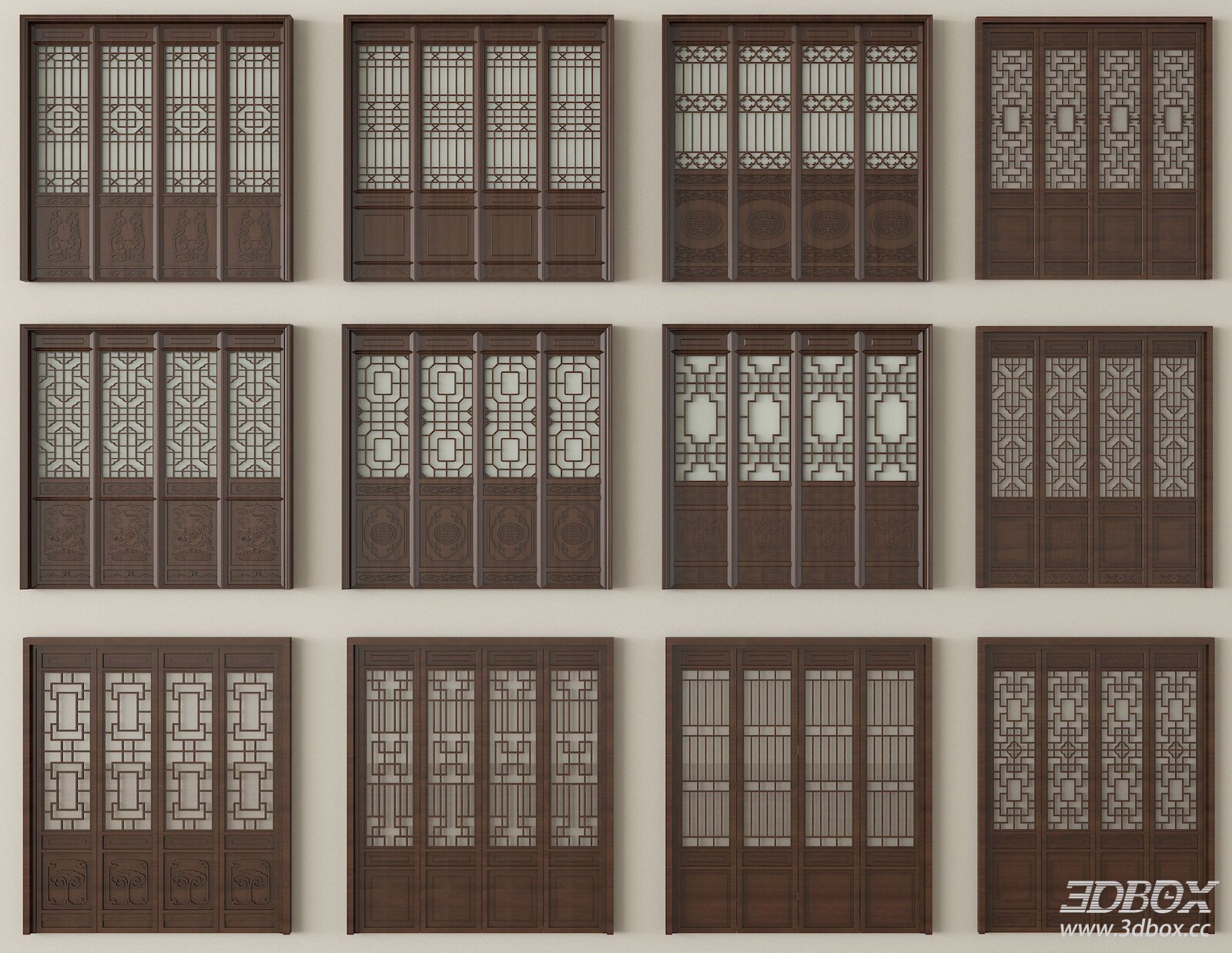 Chinese - style Retro Single - door with Lattice Fan