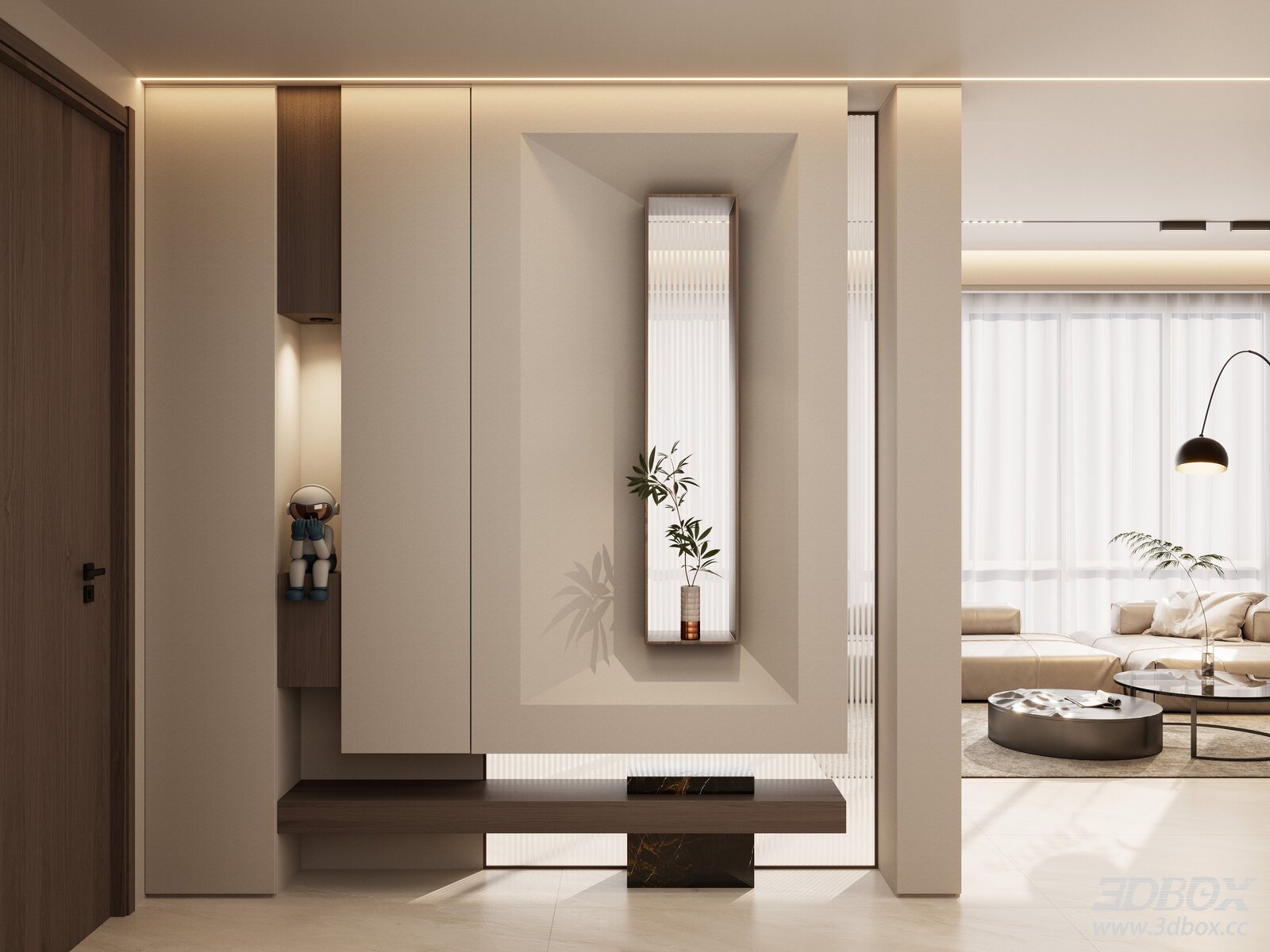 Italian Minimalist Living Room and Entranceway