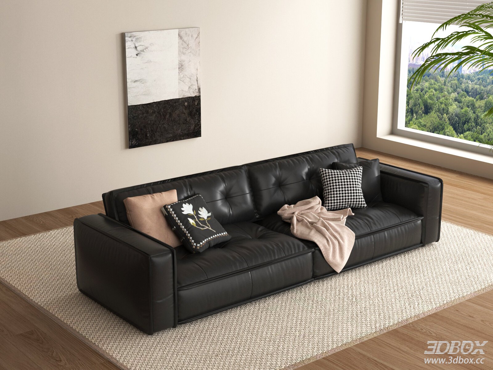 Modern Leather Sofa with Pillows