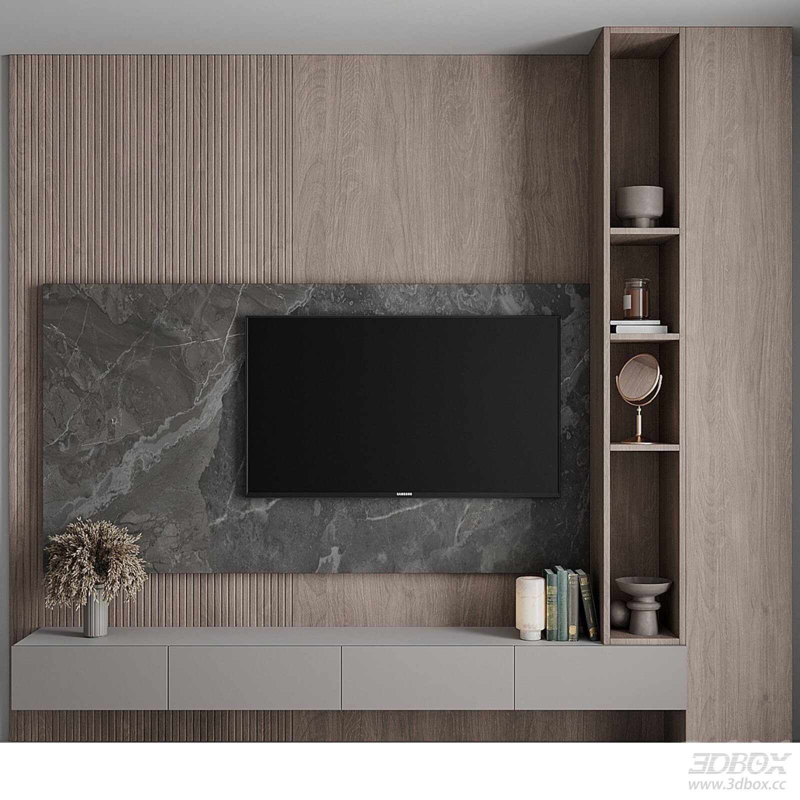 Modern TV Wall with Shelf and Cabinet