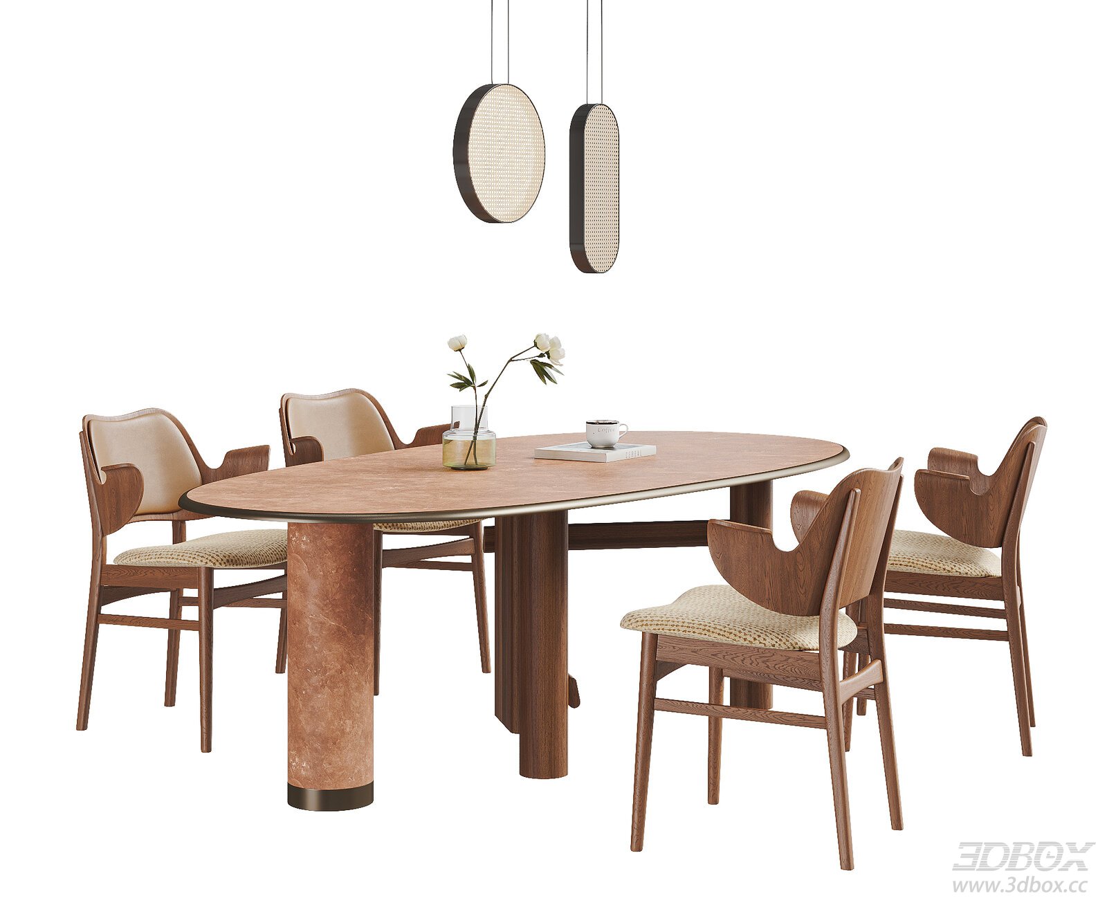 Modern - Mid - Century Oval Dining Table and Armchairs Set