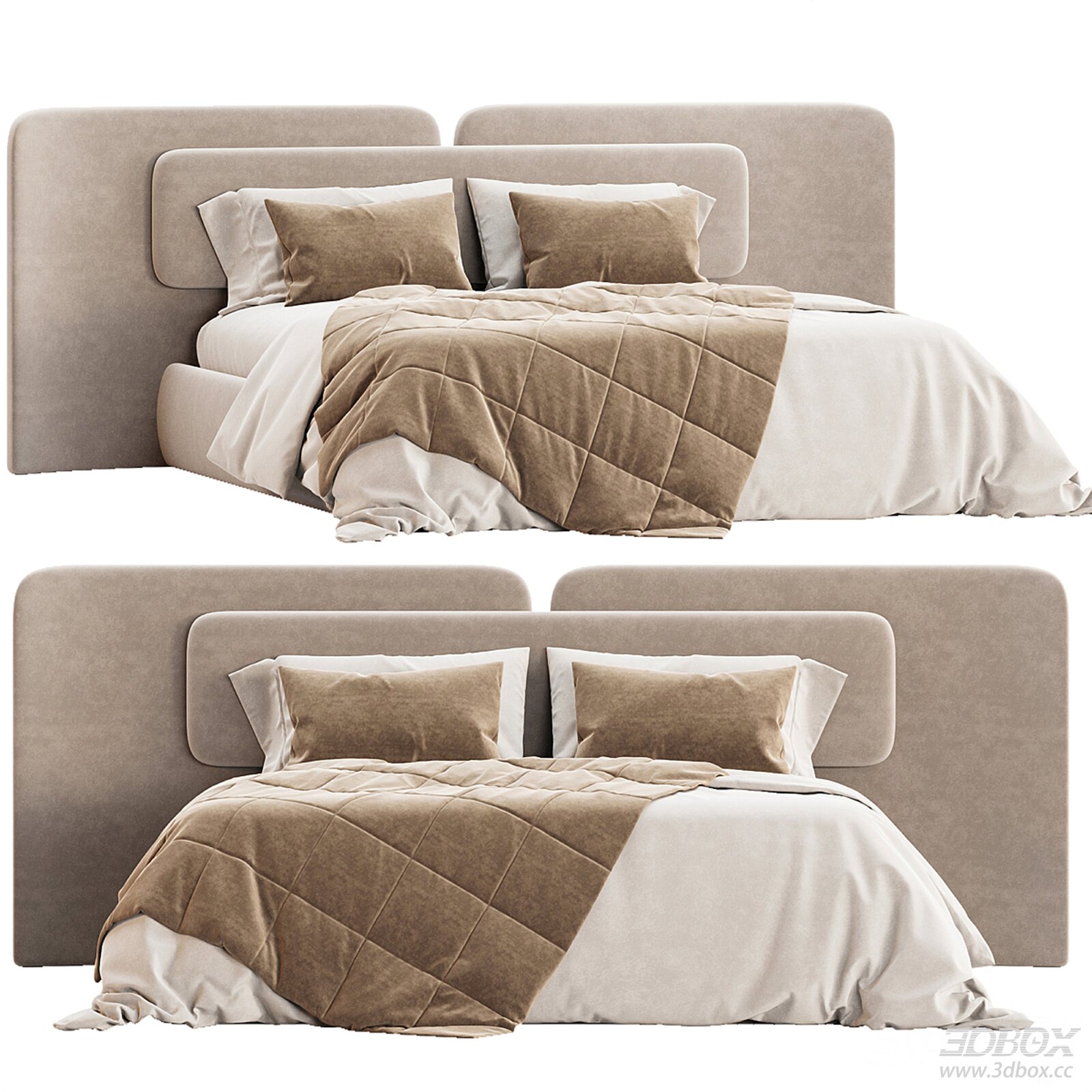 Modern Double Bed with Upholstered Headboard