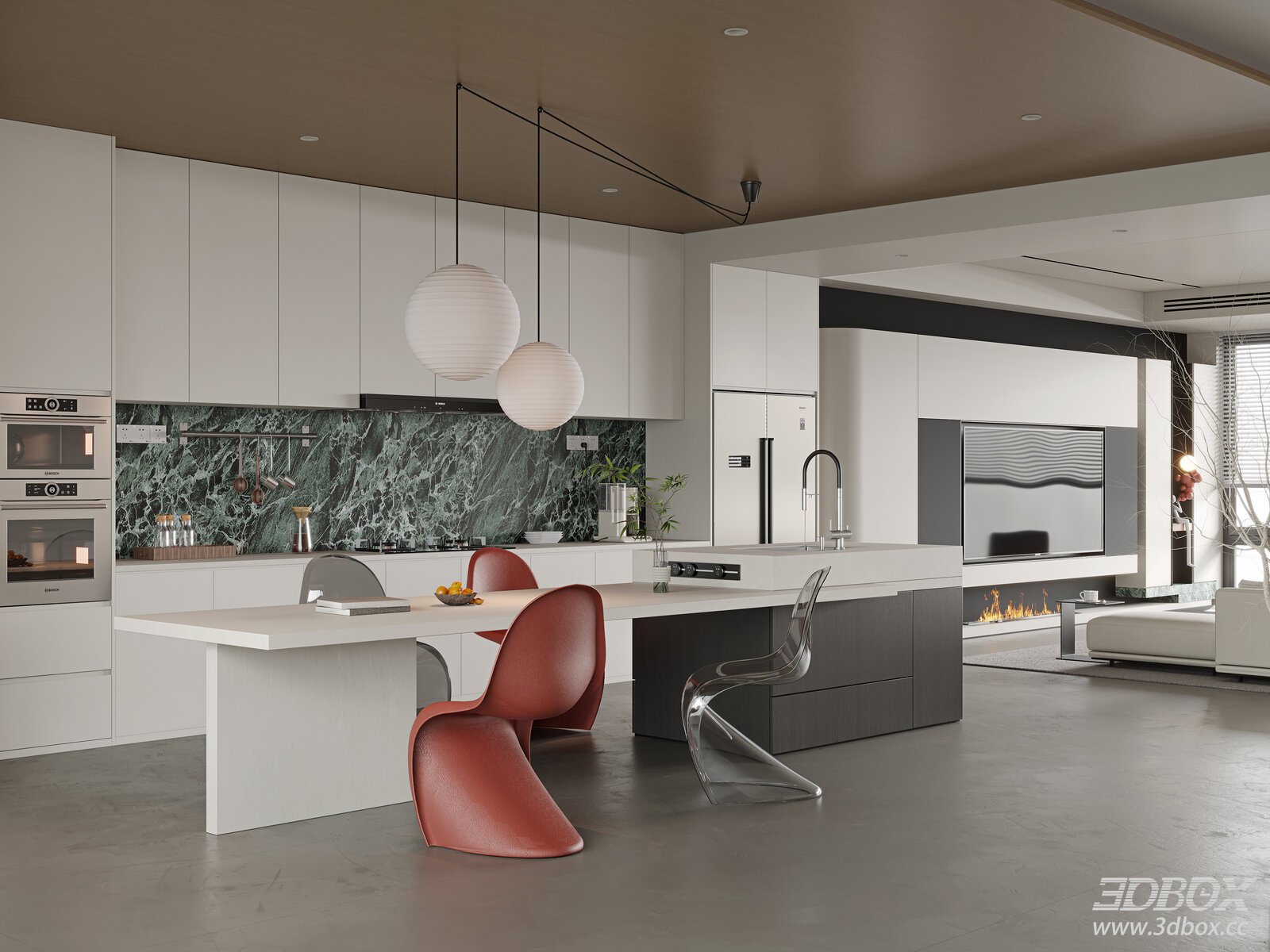 Minimalist Open - style Kitchen and Dining Area