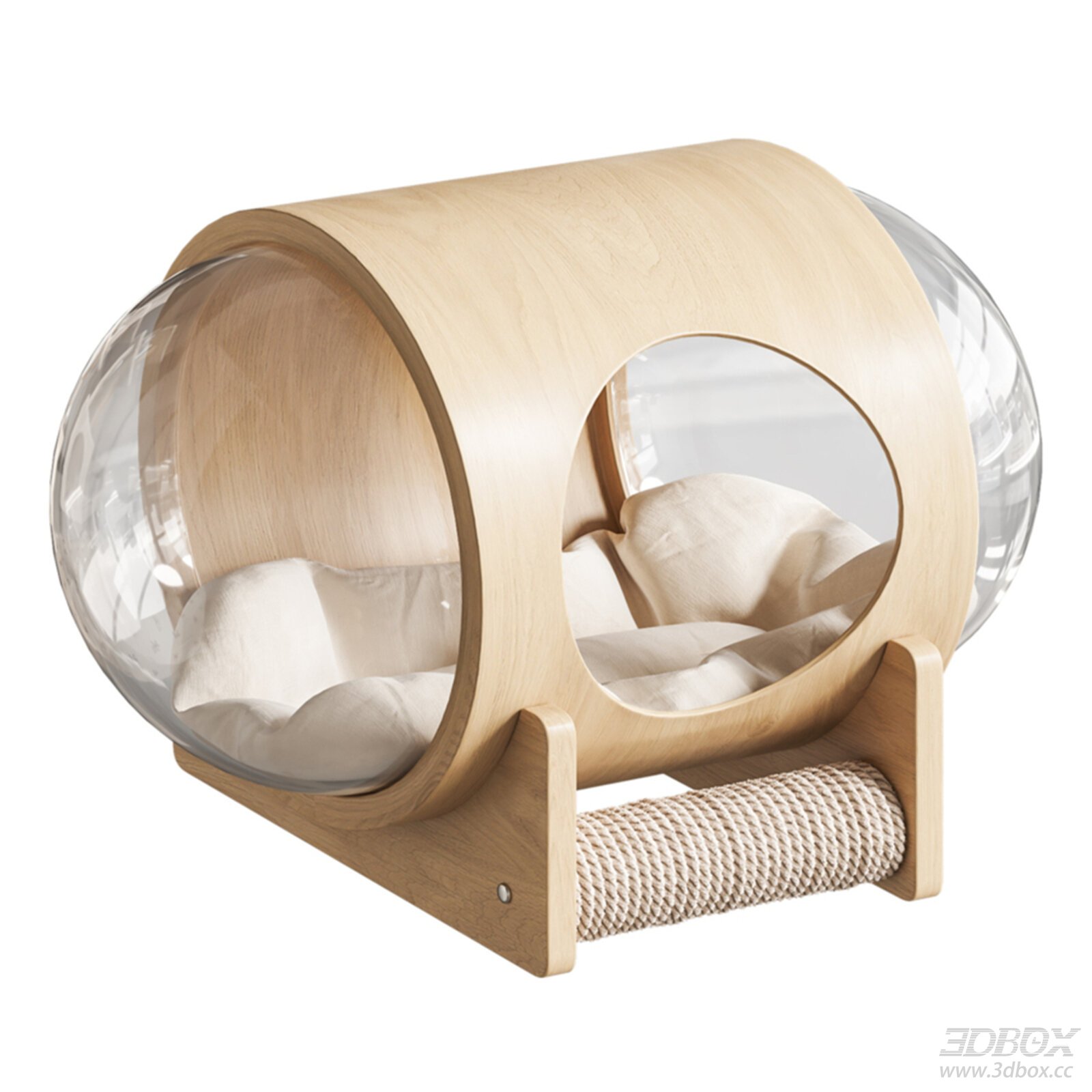 Modern Wooden Cat Bed with Glass Dome
