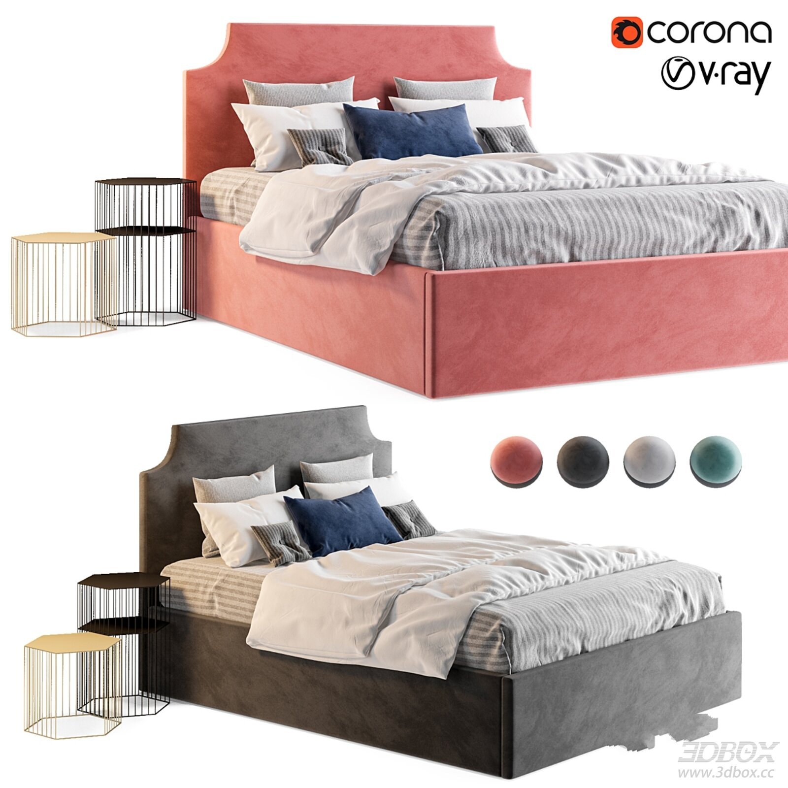 Upholstered Bed with Side Tables