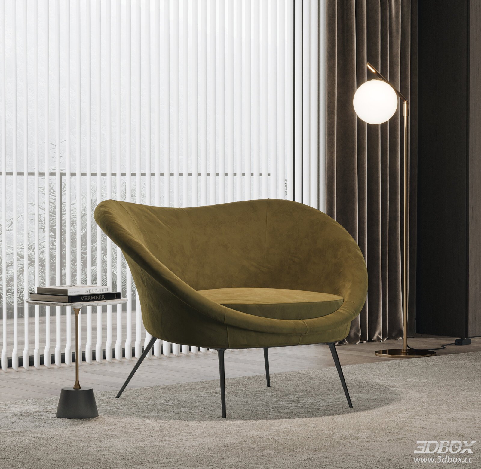 Modern Leisure Single Sofa with Floor Lamp and Side Table