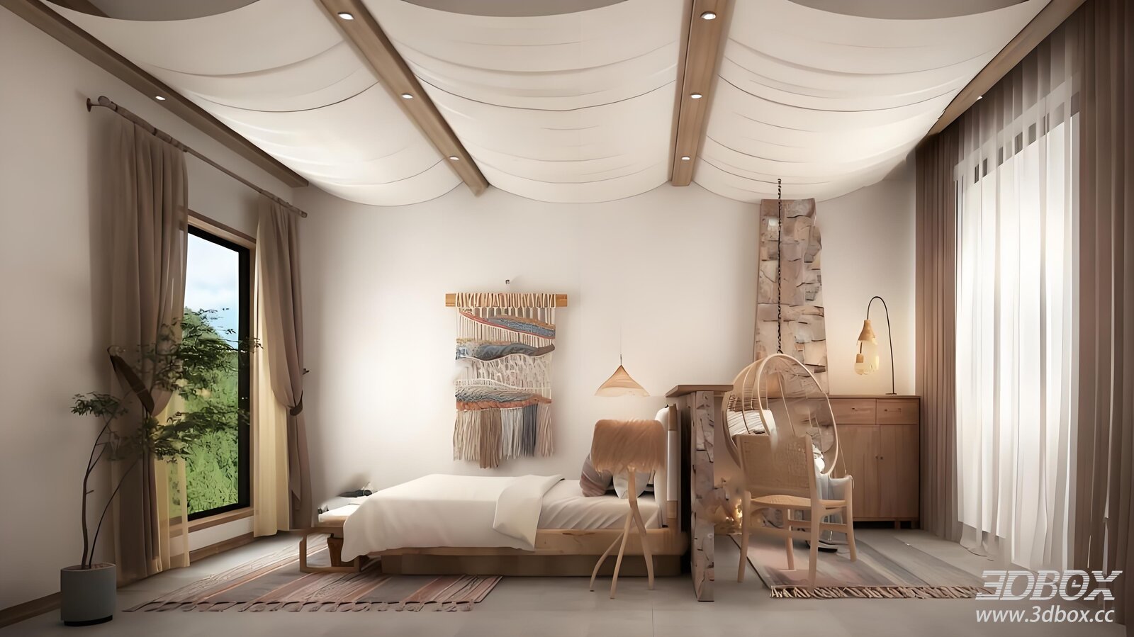 Rustic Wabi-Sabi Style Hotel Bedroom
