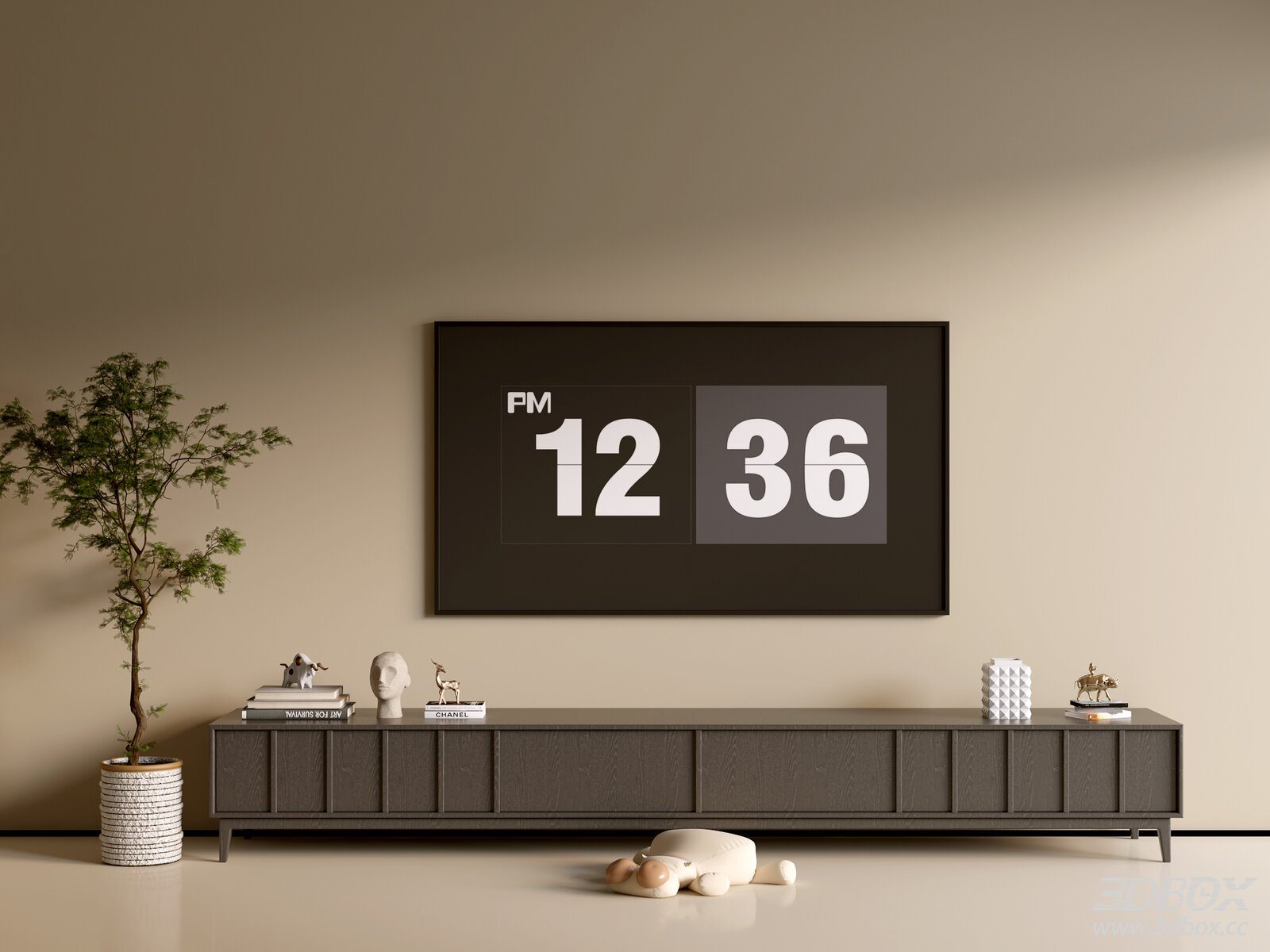 Modern Black Wood Grain TV Cabinet in Ins Minimalist Style