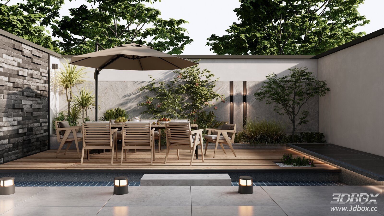 Modern Courtyard Landscape with Dining Set