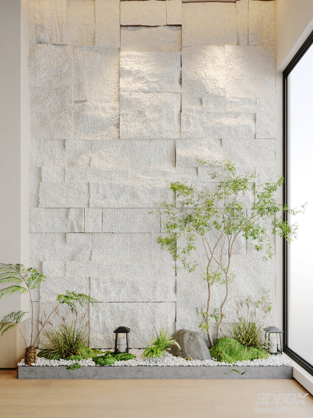 Indoor Stone Wall with Greenery Decoration
