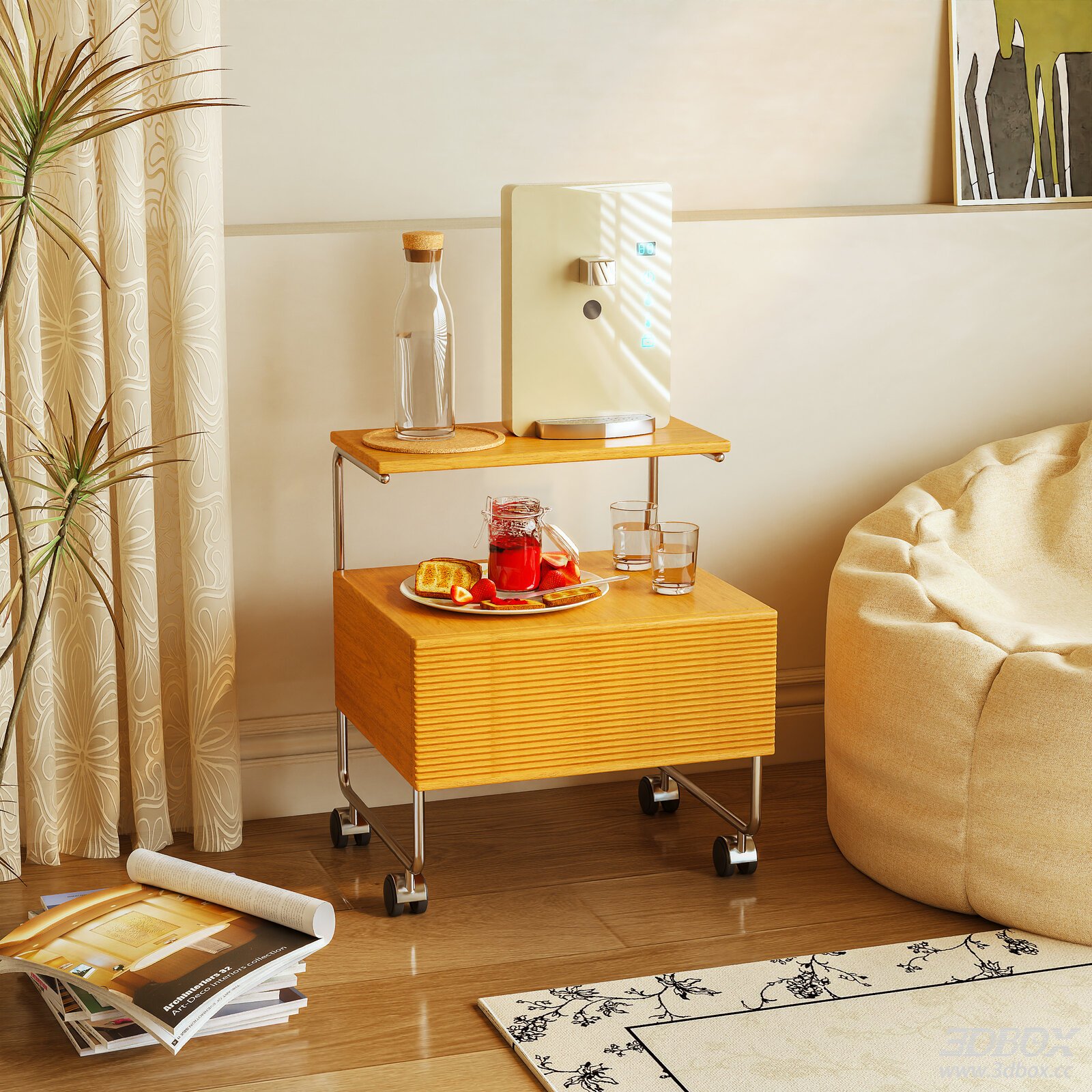 Natural - style Side Table with Wheels