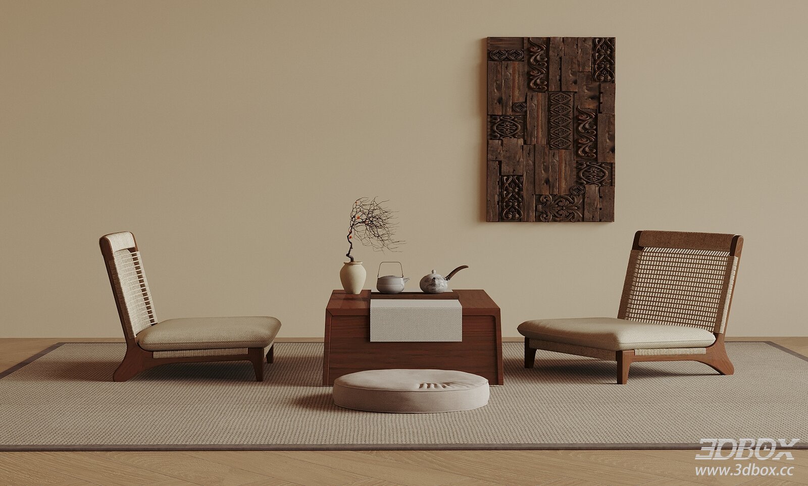 Japanese - style Tea Room with Tatami and Vintage Decor