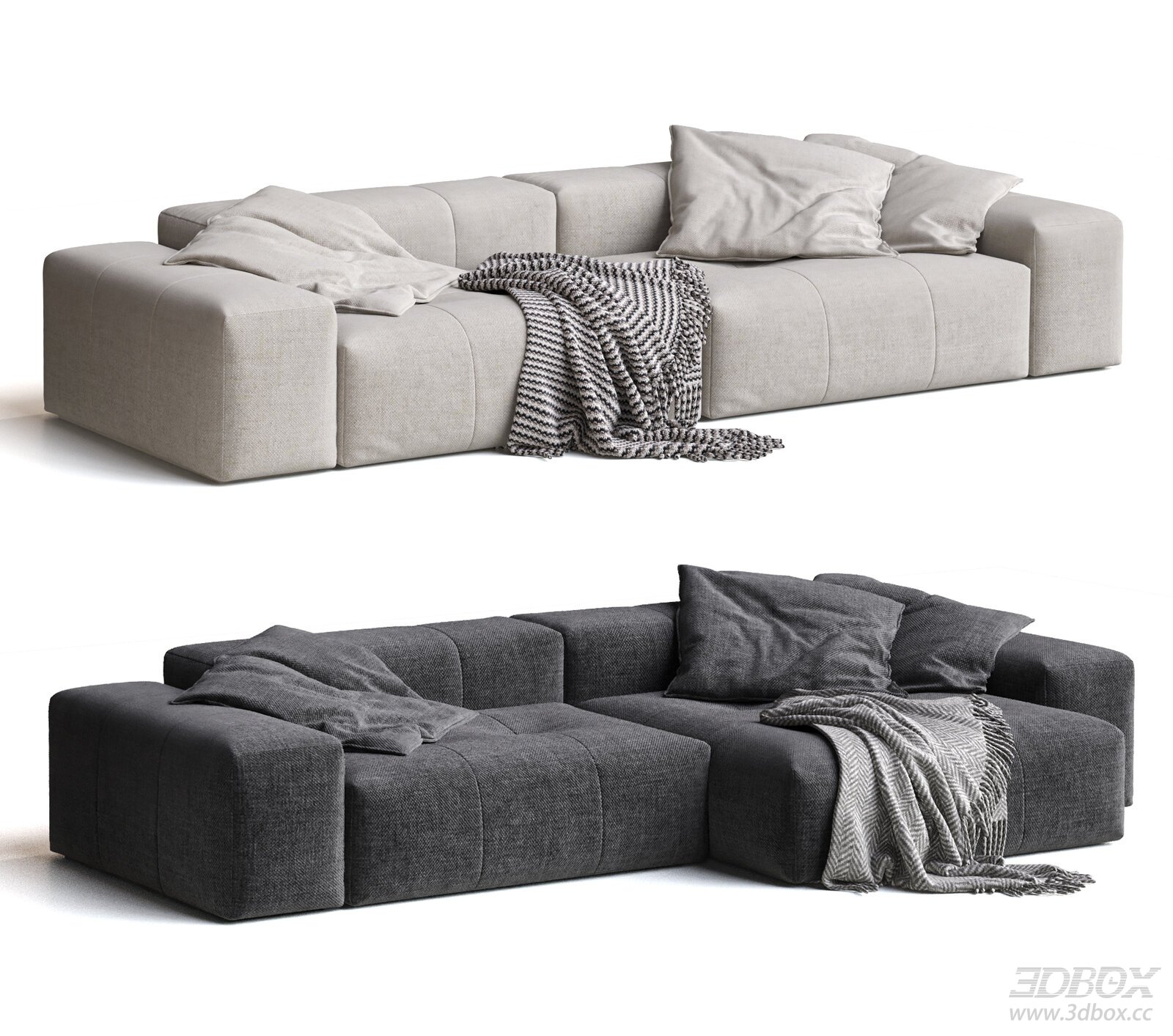 Modern Fabric Modular Sofa with Pillows and Throws