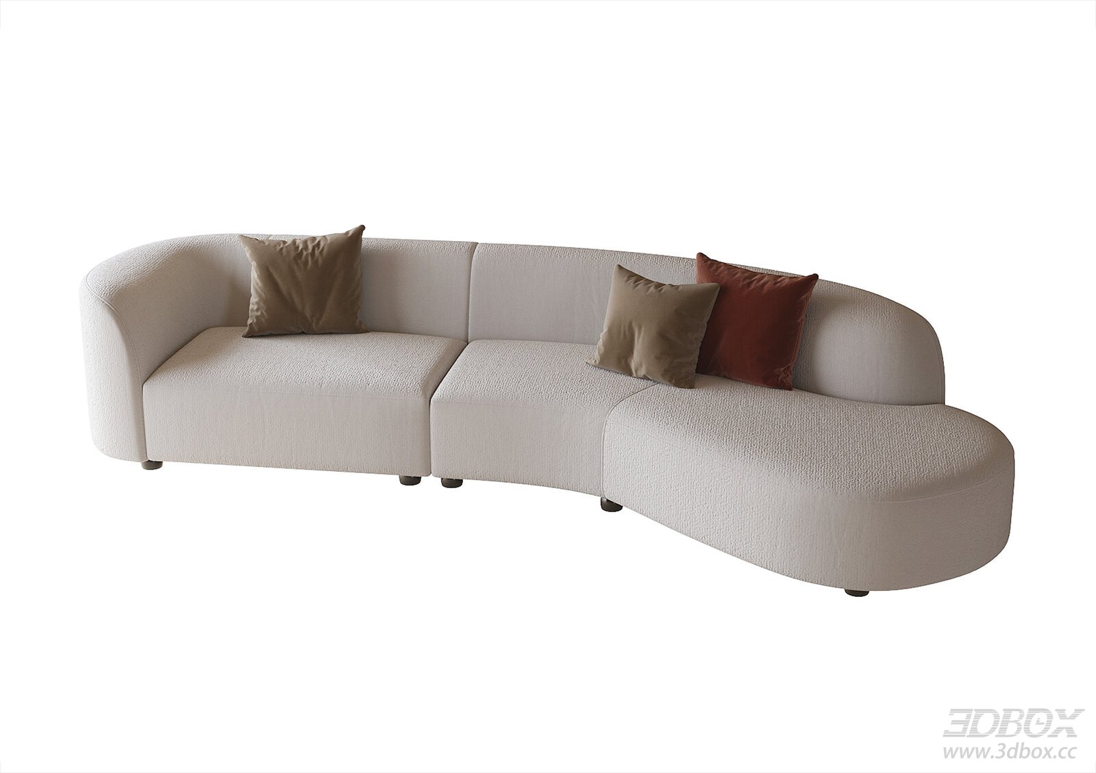 Modern Curved Fabric Sofa with Pillows