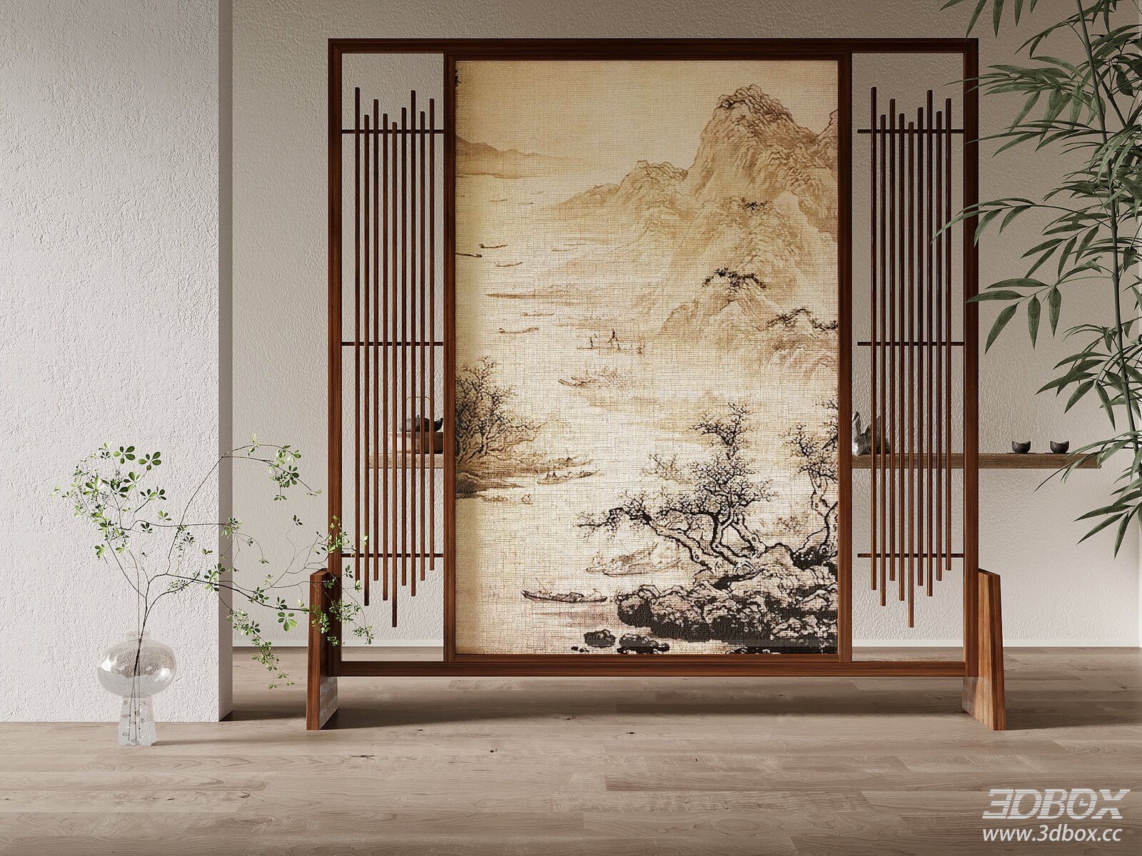 Chinese - style Room Divider with Landscape Pattern