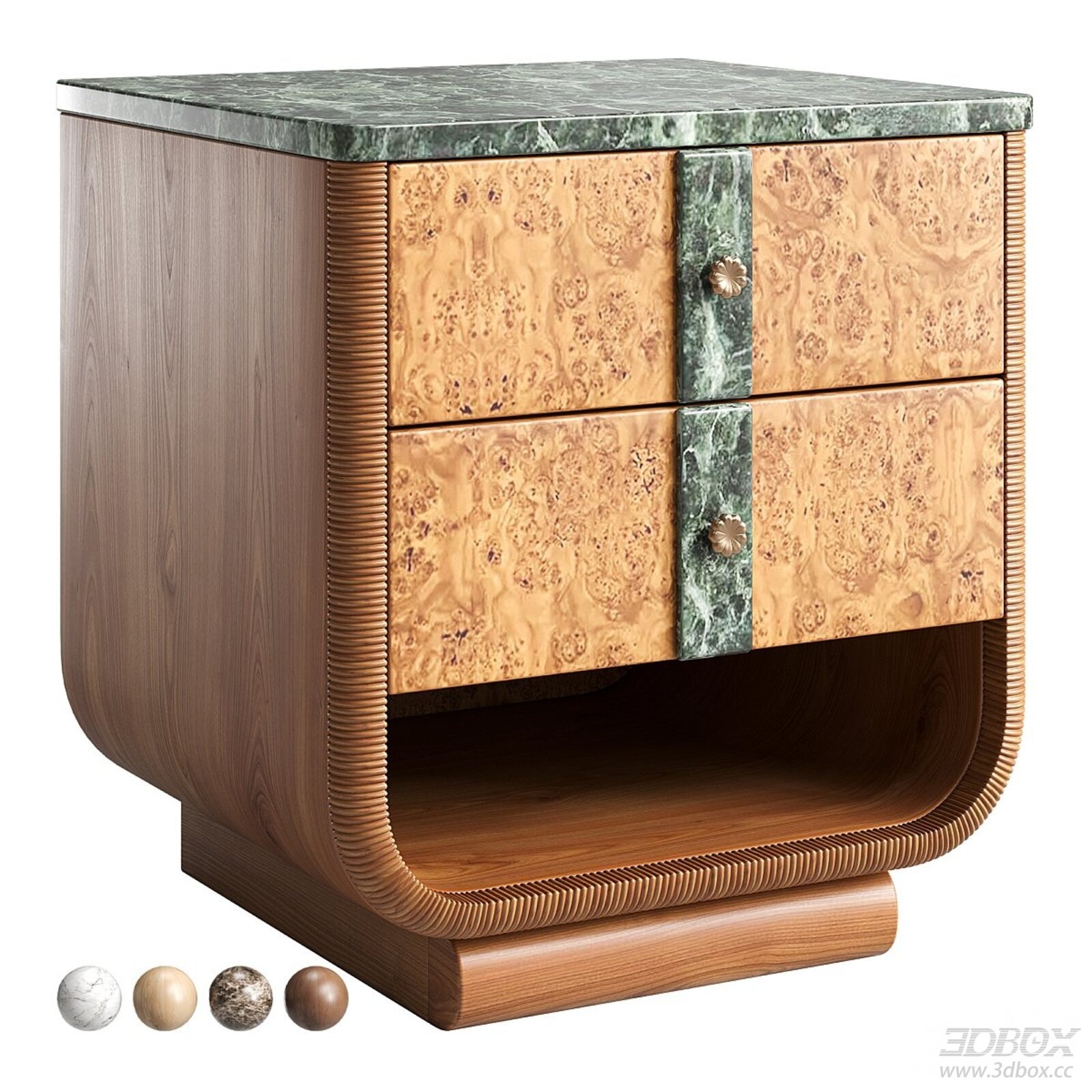 Art Deco Nightstand with Marble and Wood