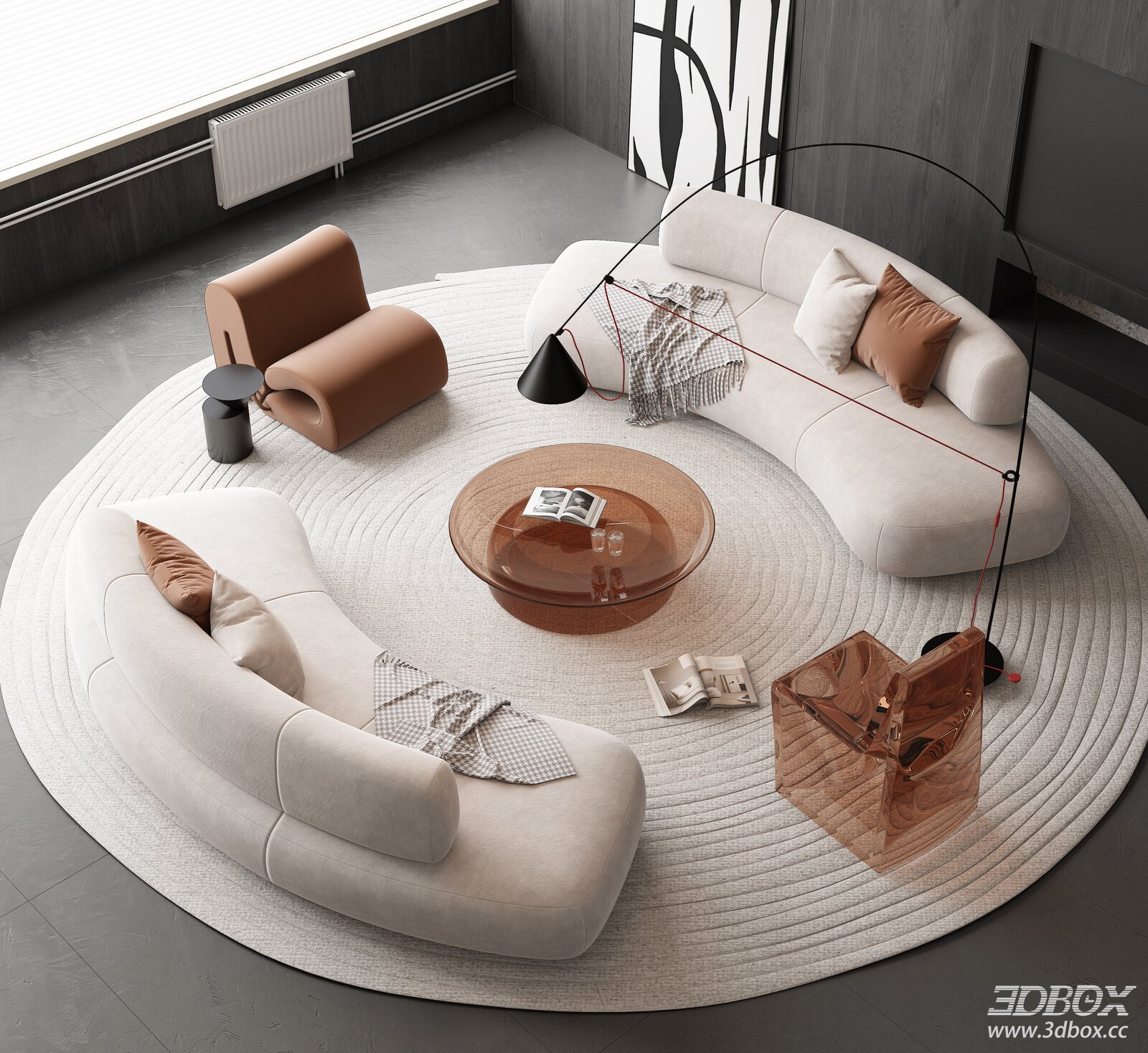 Modern Curved Sofa and Coffee Table Set