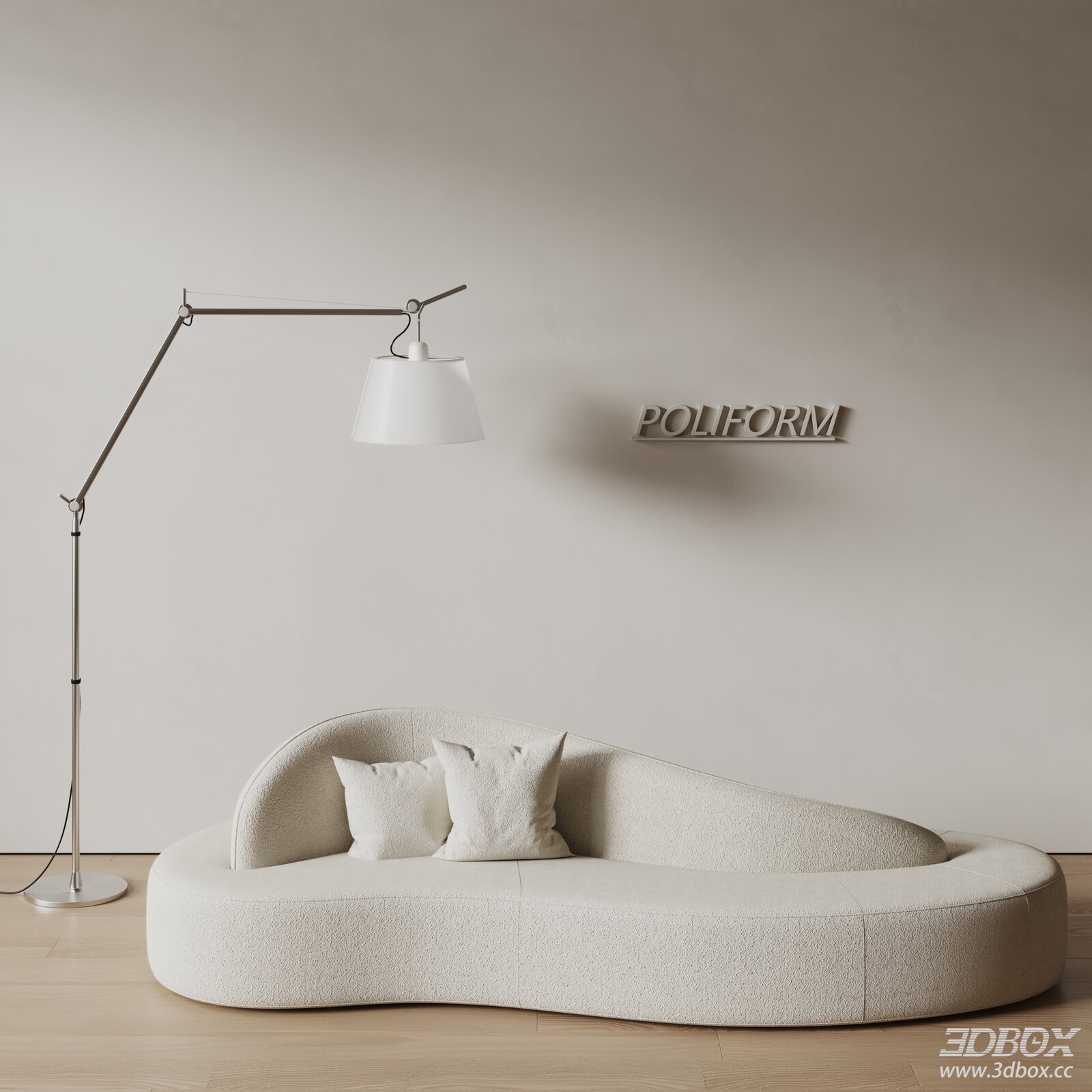 Modern Curved Fabric Sofa with Floor Lamp