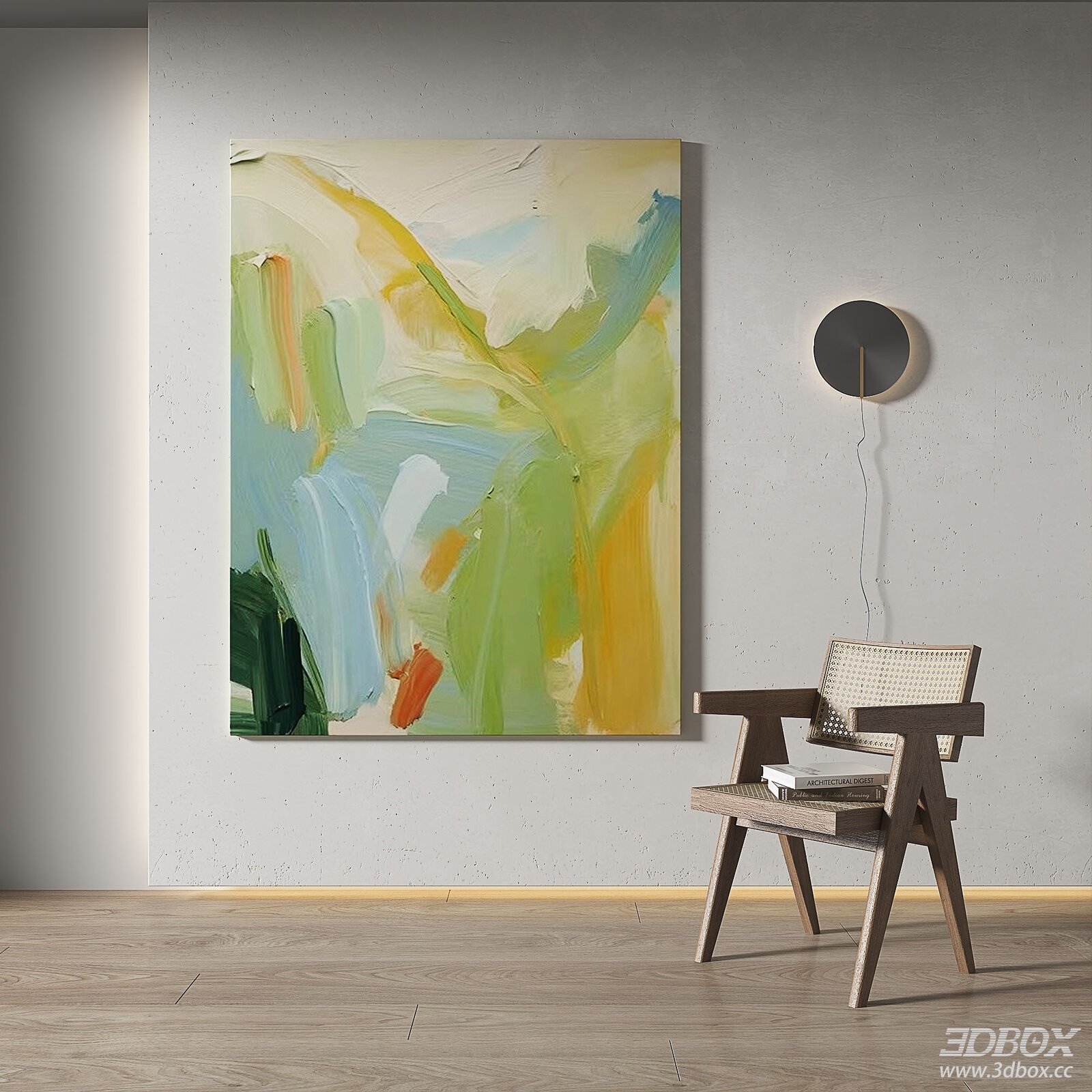 Modern Abstract Wall Painting with Chair