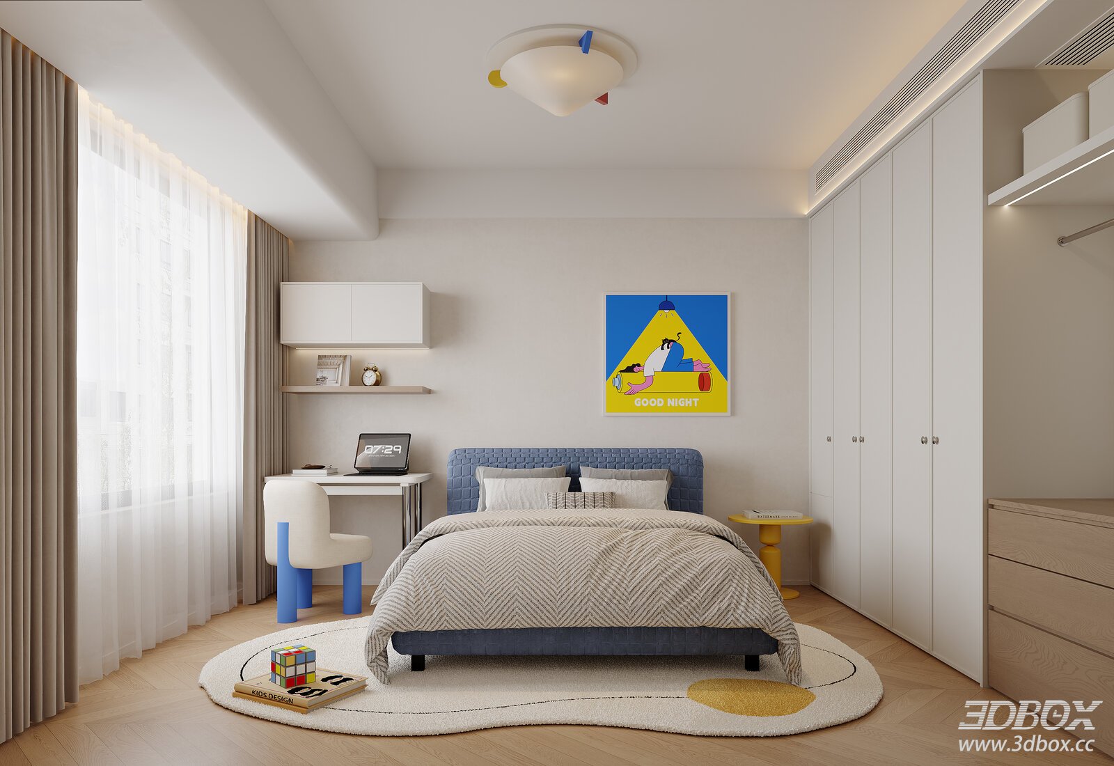 Modern Kids Bedroom with Bed and Desk