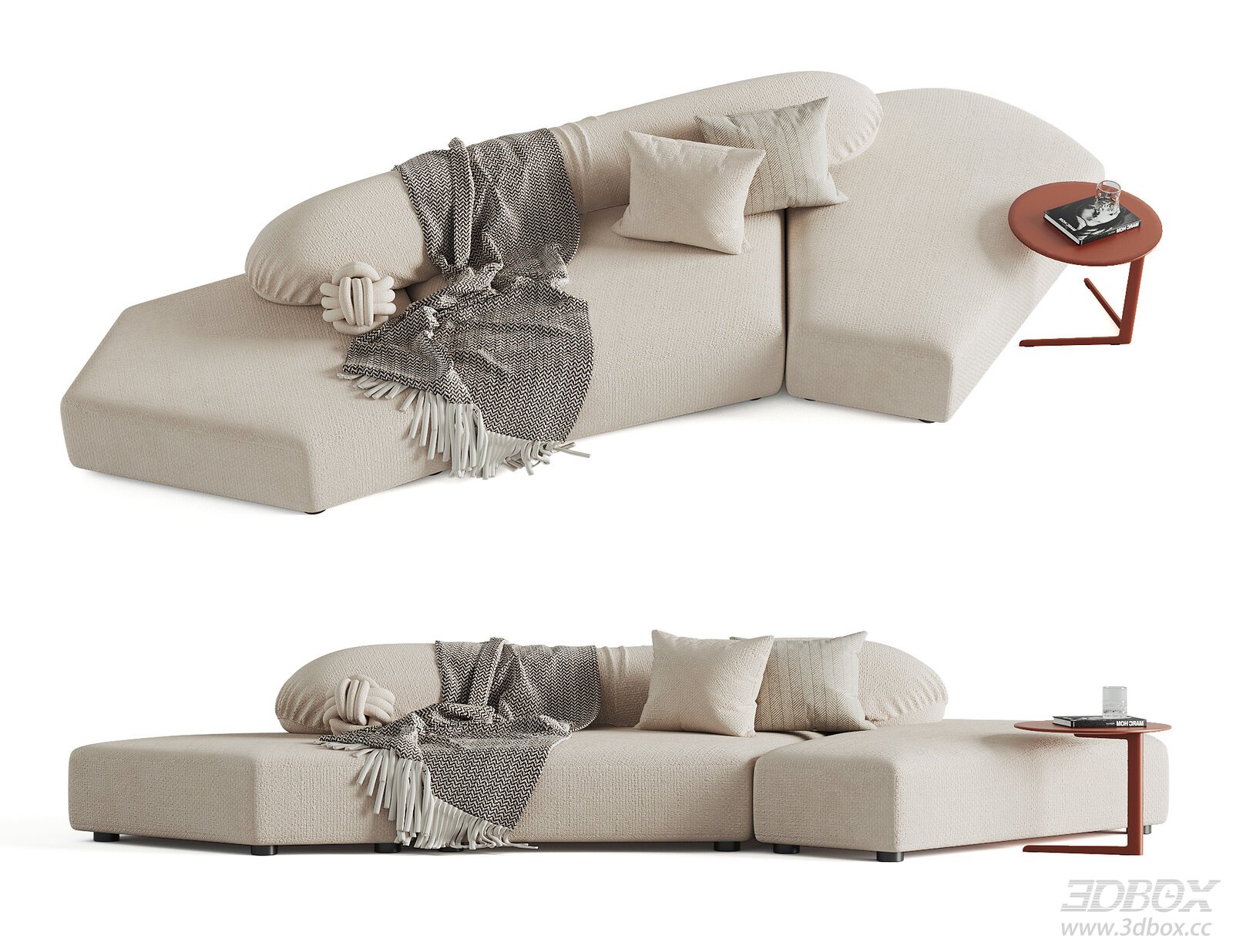 Modern Curved - shaped Fabric Sofa with Pillows