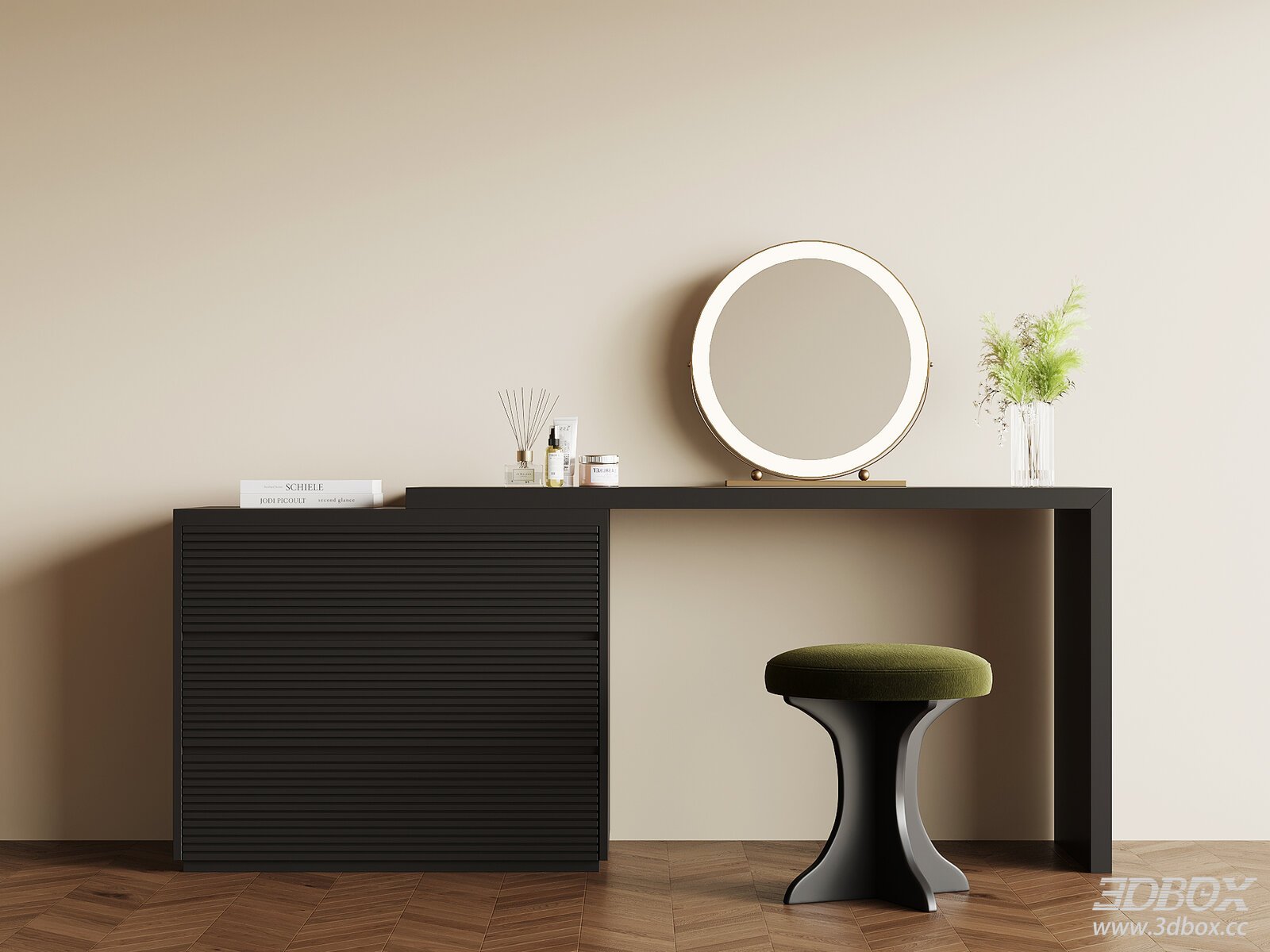 French Retro Dressing Table with Stool and Mirror