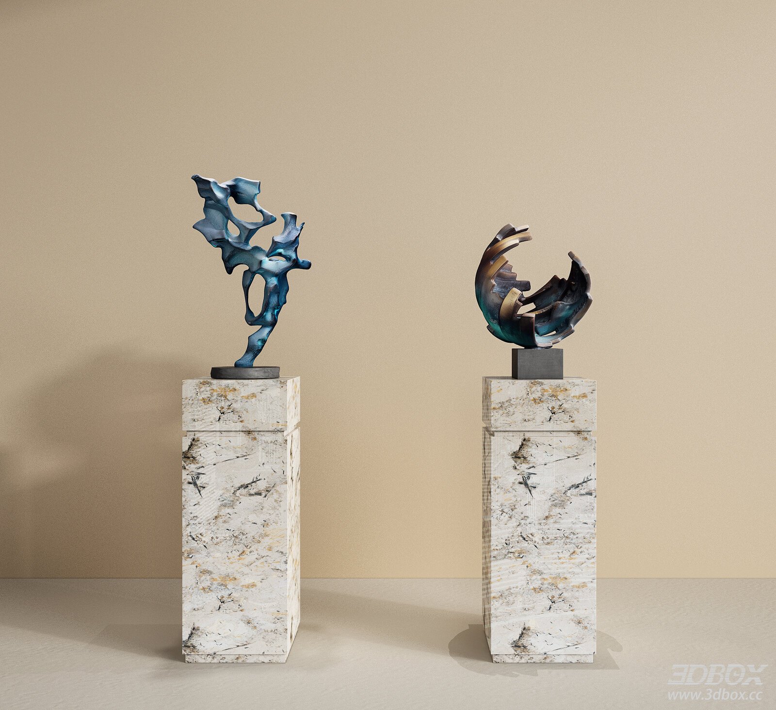 Chinese - style Sculptures on Marble Pedestals