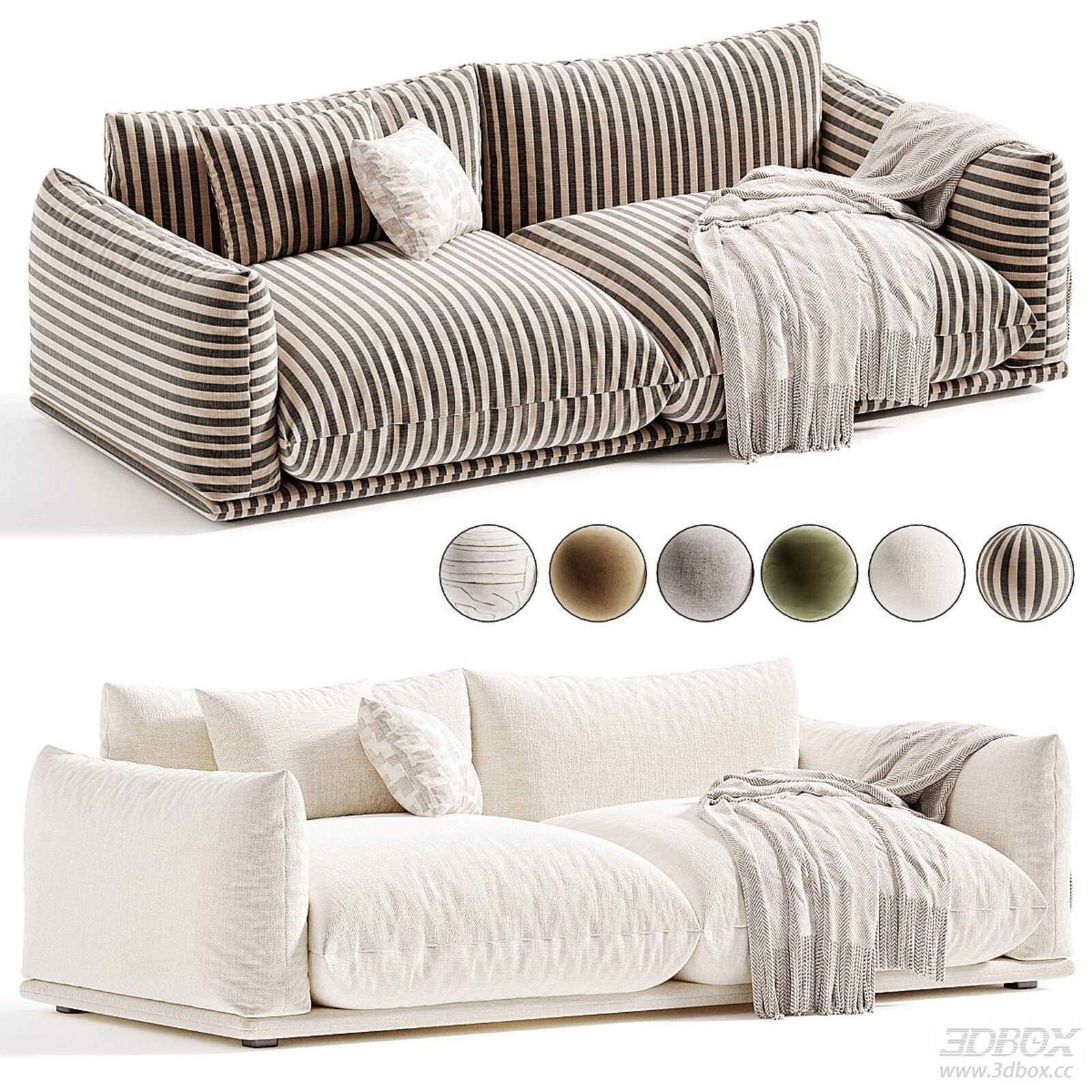 Striped Double - seater Sofa with Throws and Pillows