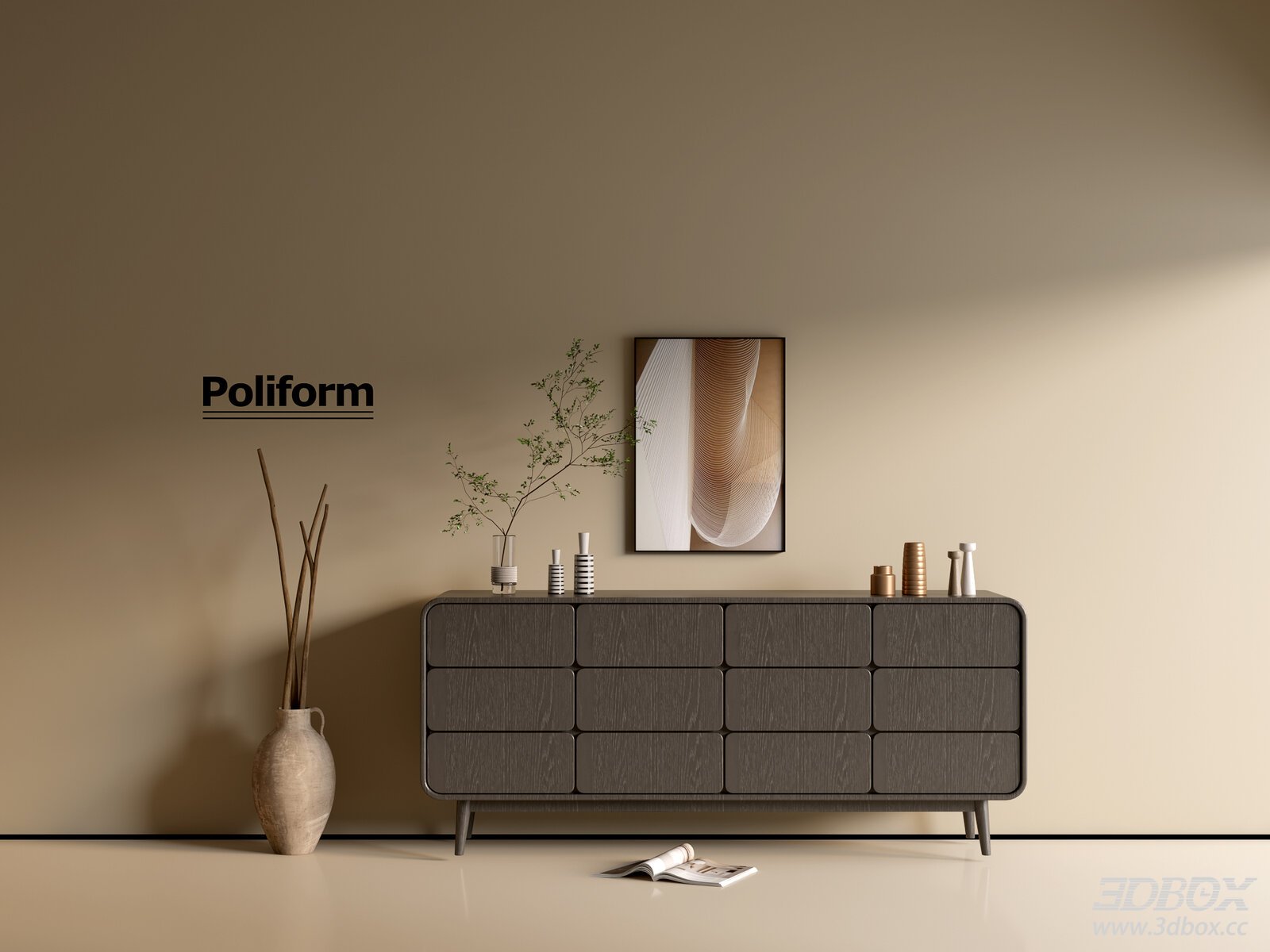 Modern Minimalist Sideboard with Dark Wood Grain