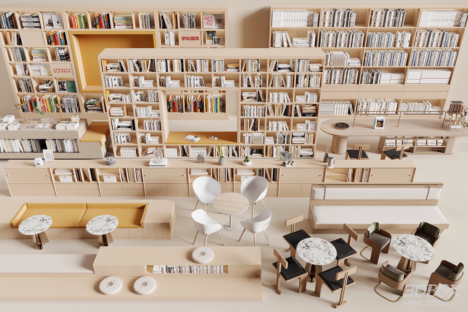 Modern Library Interior with Bookshelves
