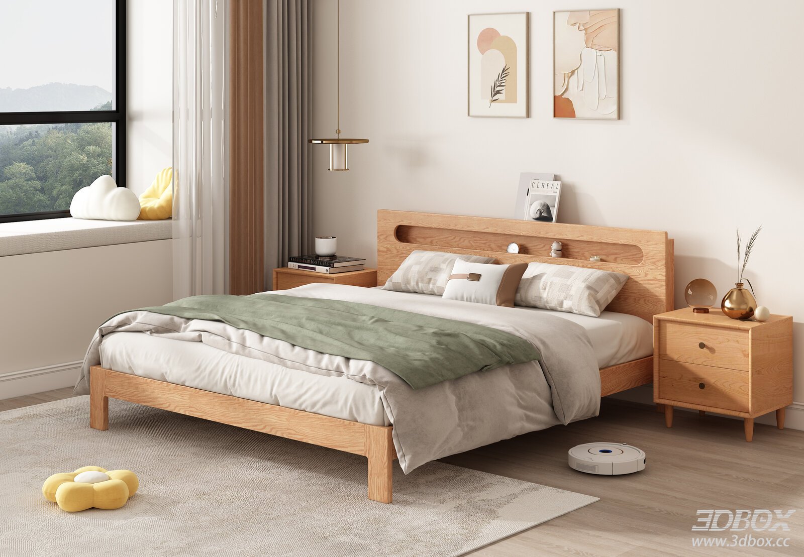 Modern Solid Wood Double Bed in Bedroom