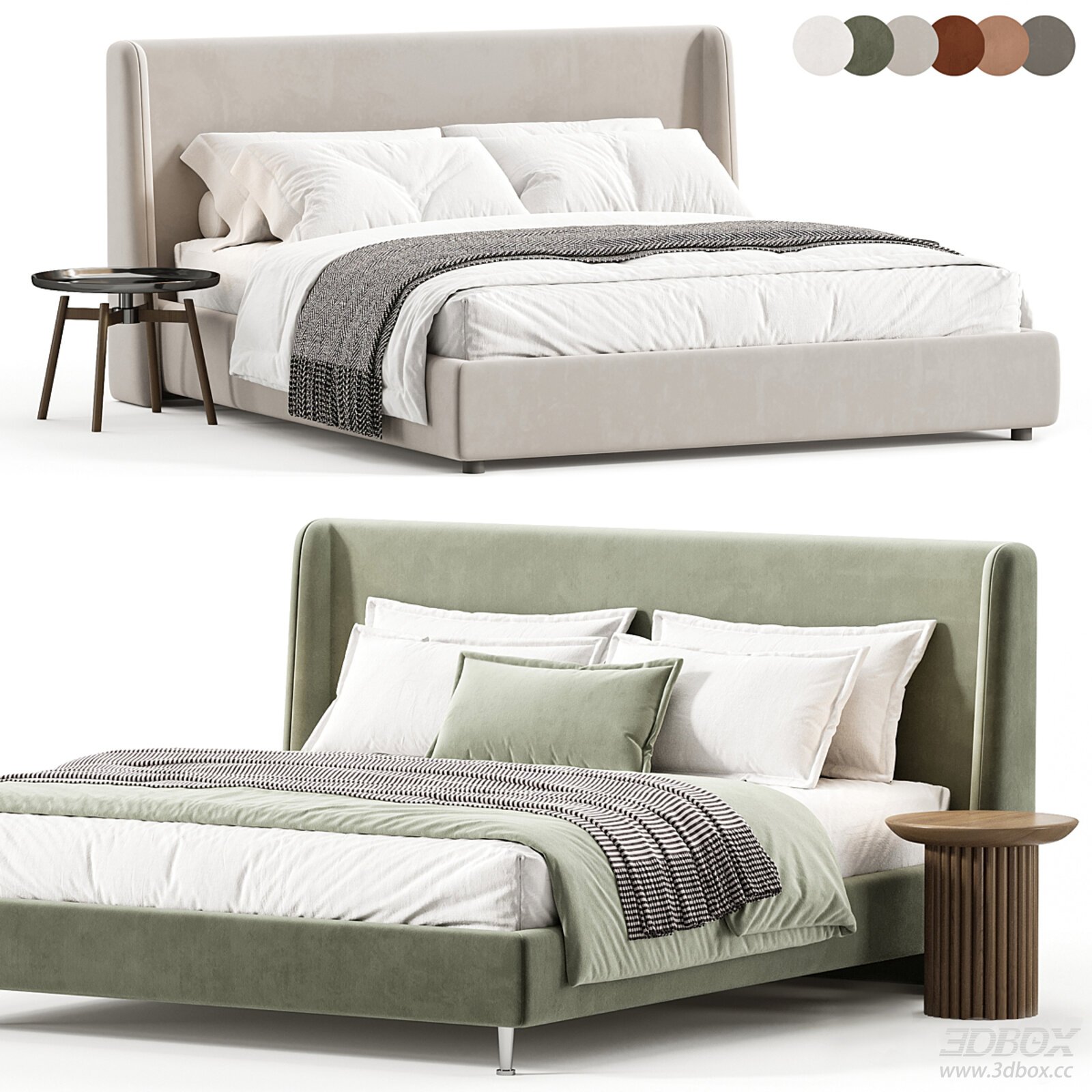 Modern Double Bed with Upholstered Headboard