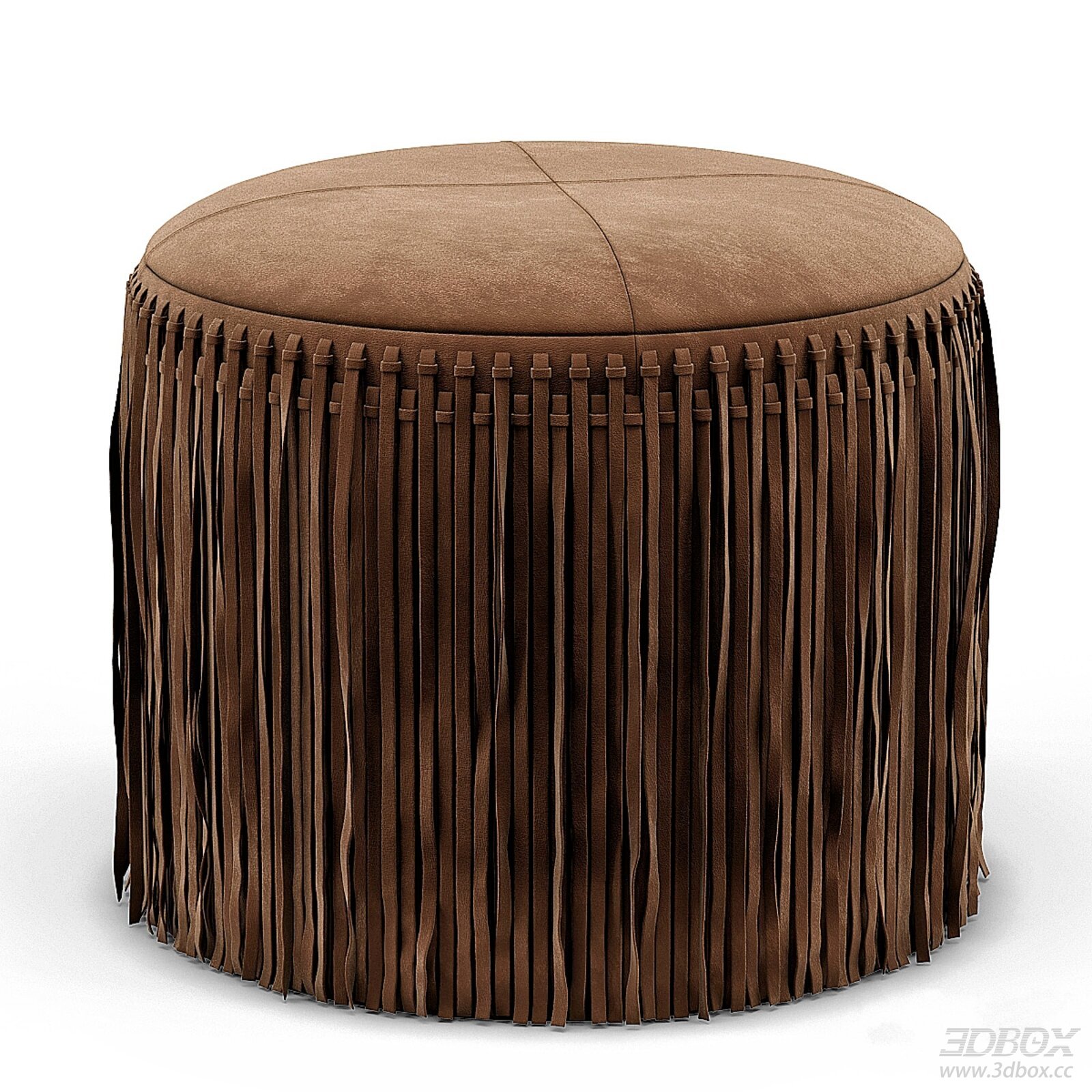 Bohemian Round Ottoman with Suede and Fringe