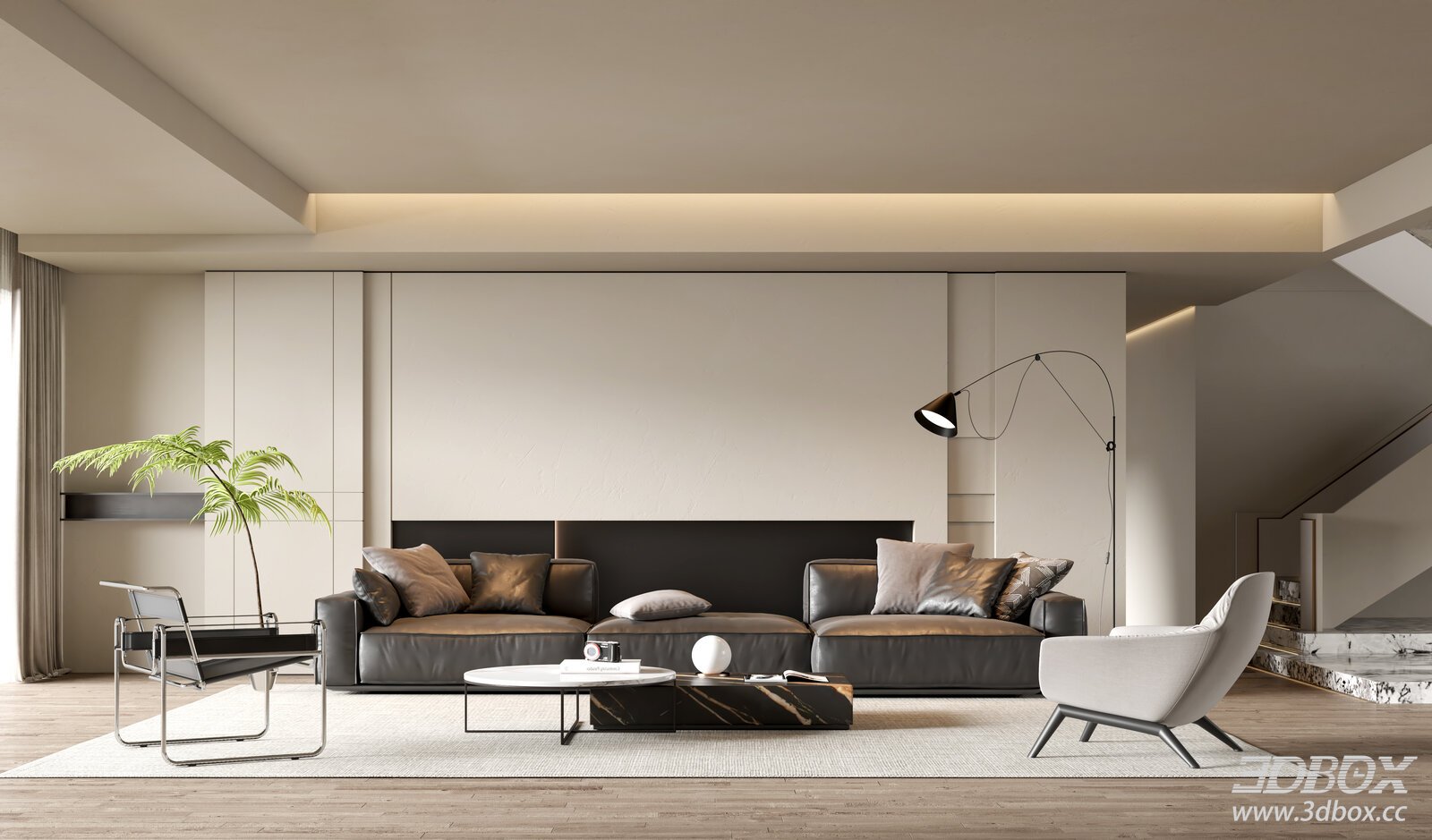 Modern Living Room with Leather Sofa
