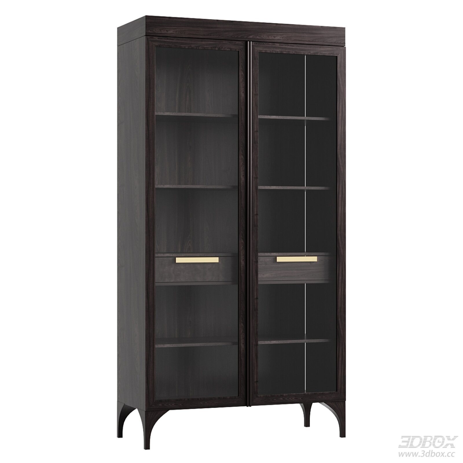 Double - door Glass Display Cabinet with Wooden Finish