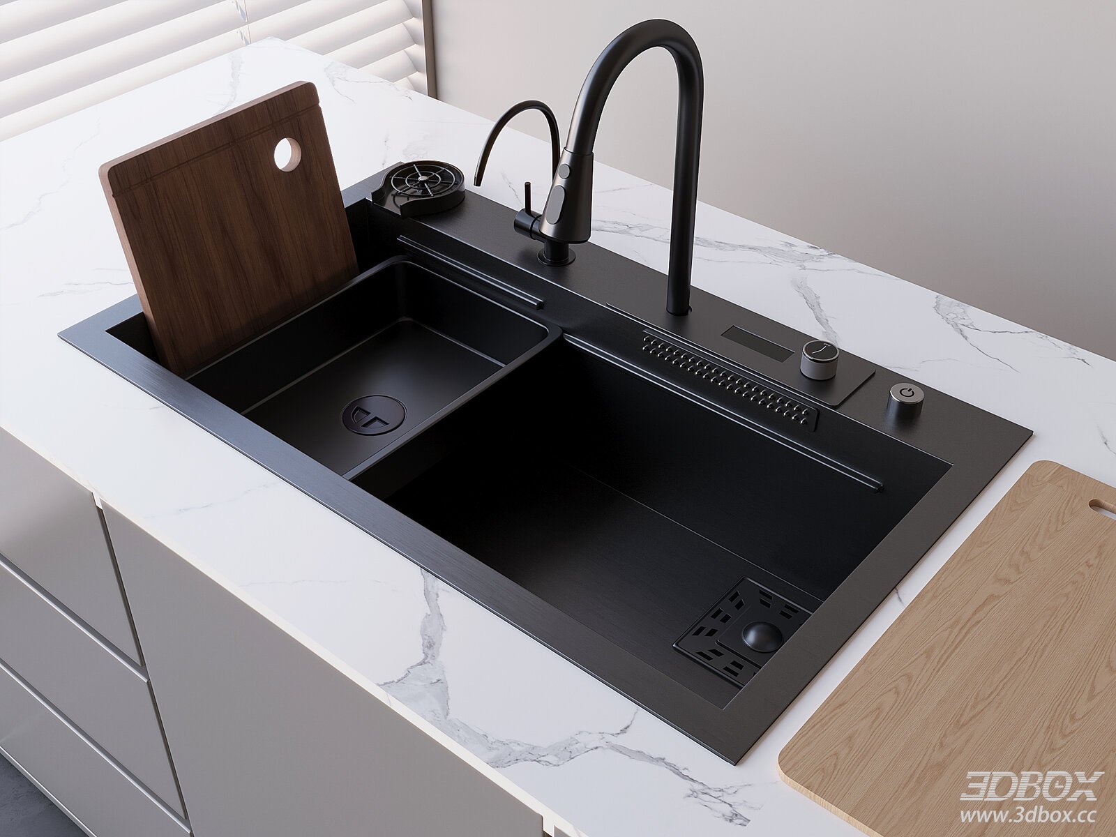 Modern Kitchen Sink with Faucet and Cutting Board