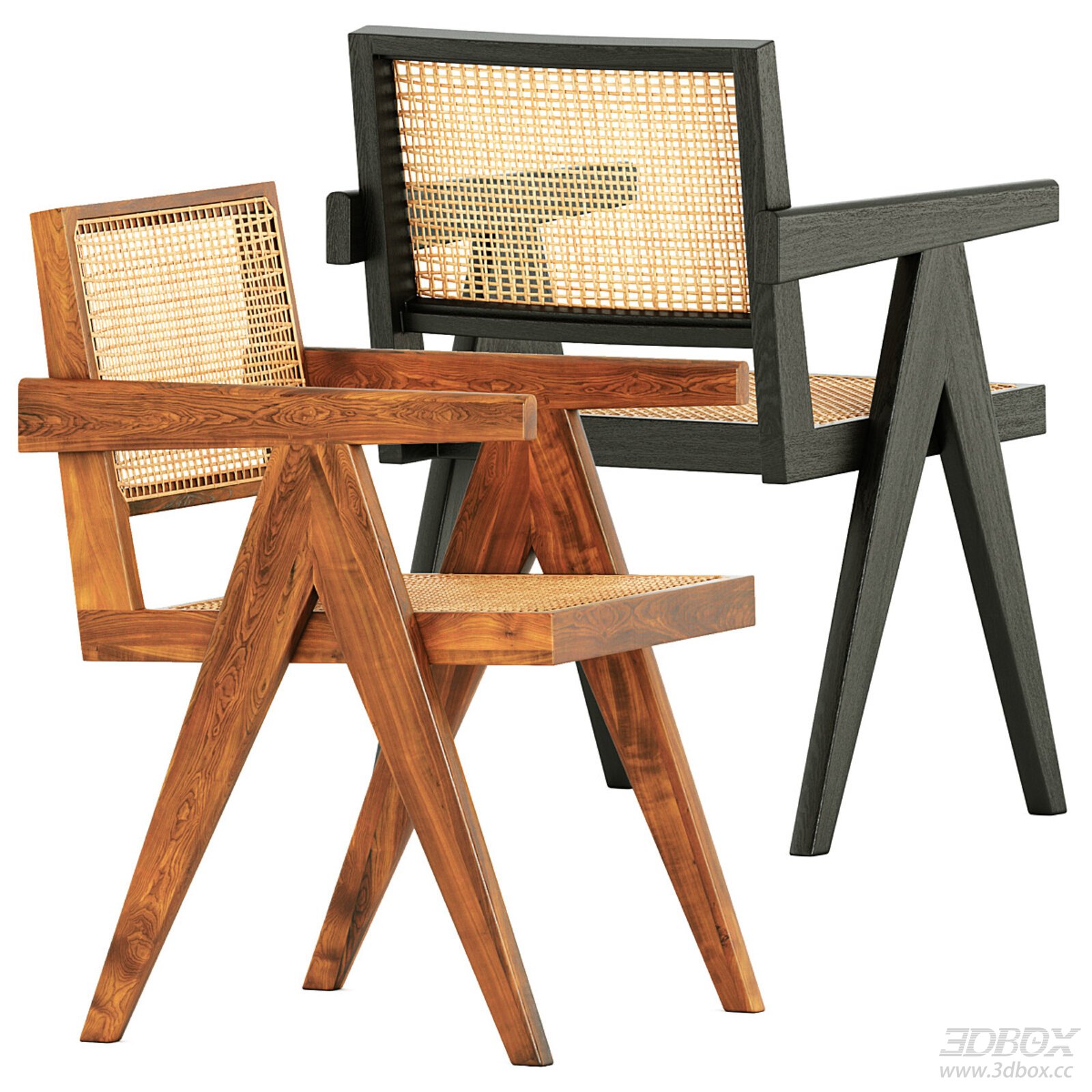 Wooden Rattan Armchairs