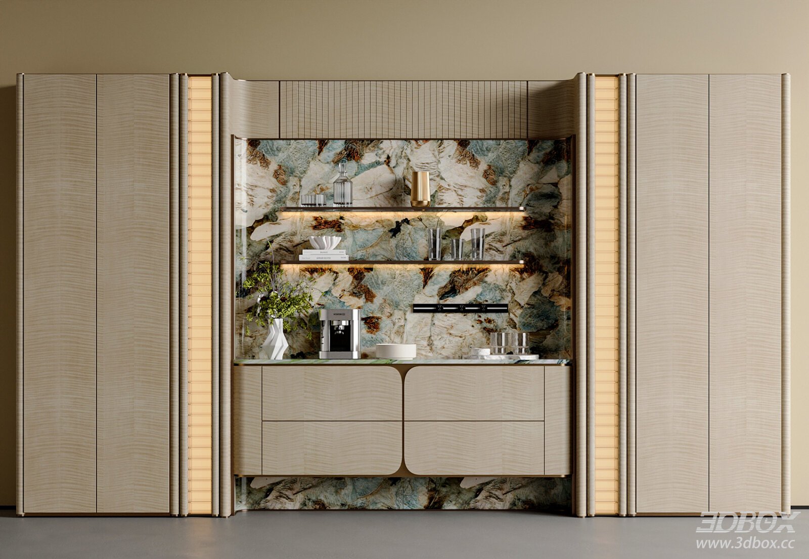 Luxury Sideboard with Marble Inlay