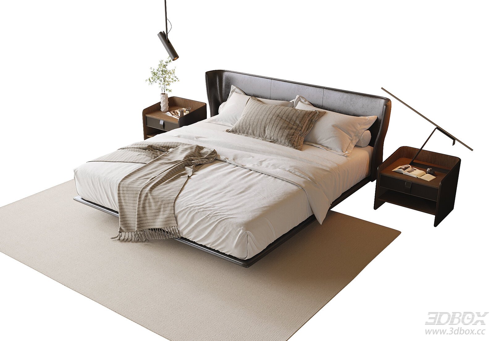 Modern Leather Double Bed with Nightstands