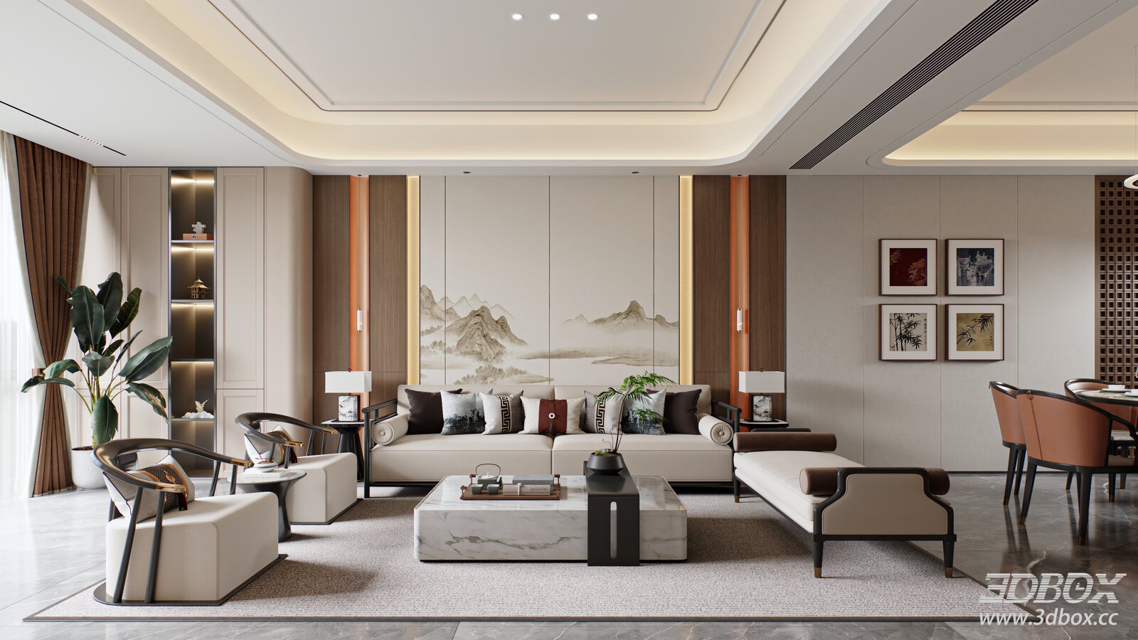 New Chinese Style Living and Dining Room Interior